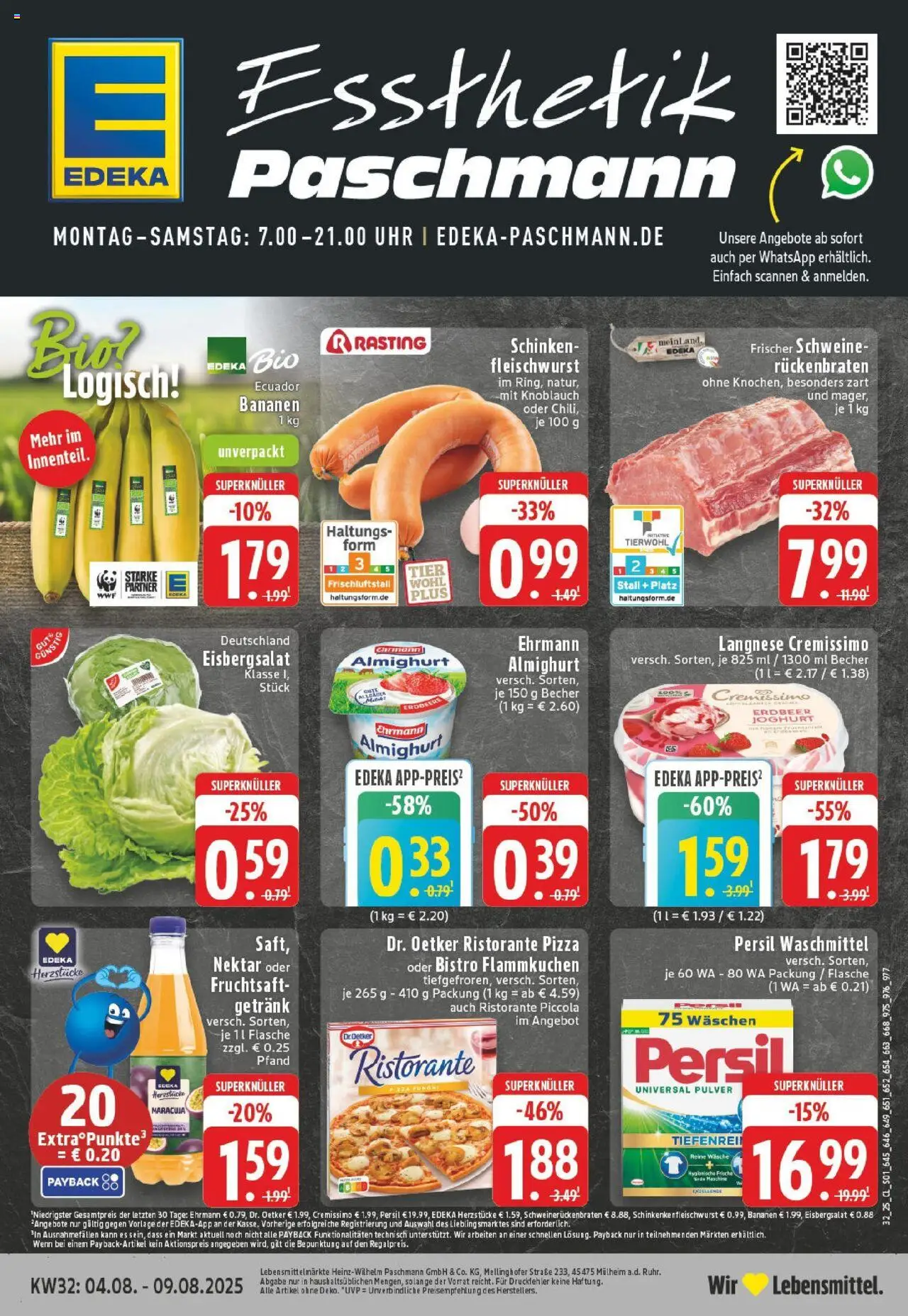 Edeka prospekt Düsseldorf - Bilk	 - gültig ab dem 03.08.2025 | Seite: 1 | Produkte: Langnese, Langnese cremissimo, Knoblauch, Pizza
