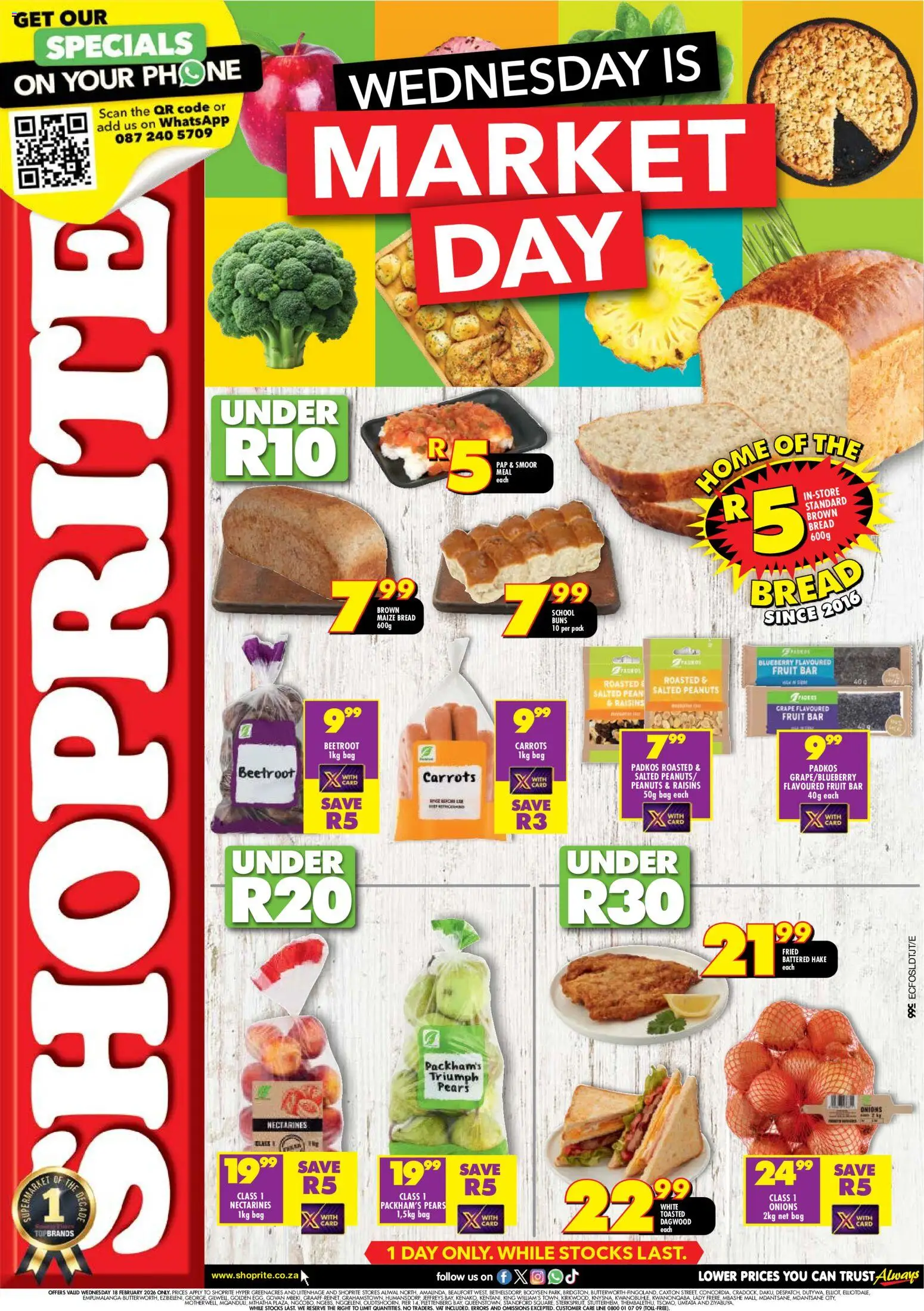 New Shoprite catalogue – valid from 18.02.2026 | Page: 1 | Products: Pears, Bag, Carrots, Fruit