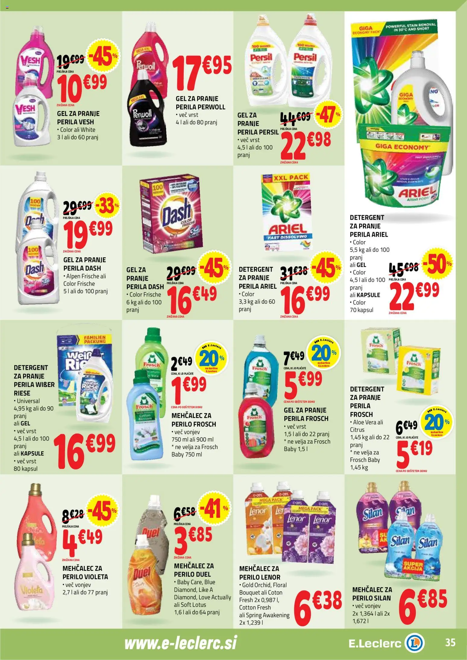 Novi E.leclerc katalog ponudbe – veljaven od 18.02.2026 | Stran: 35 | Izdelki: Mehčalec, Mehcalec za perilo, Detergent