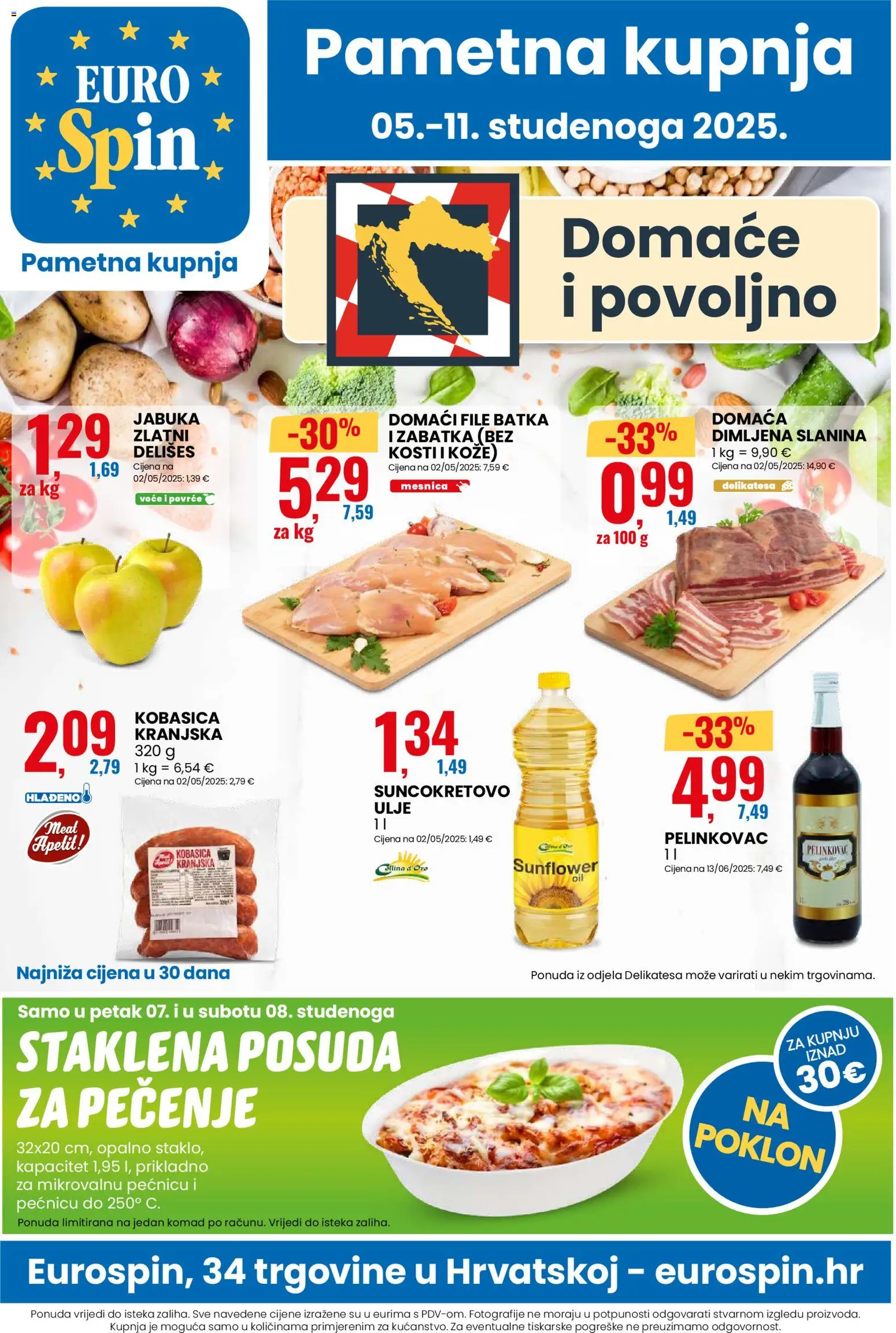 Eurospin katalog | vrijedi od 05.11.2025 | Stranica: 1 | Proizvodi: Suncokretovo ulje, Ulje, Voće, Kobasica