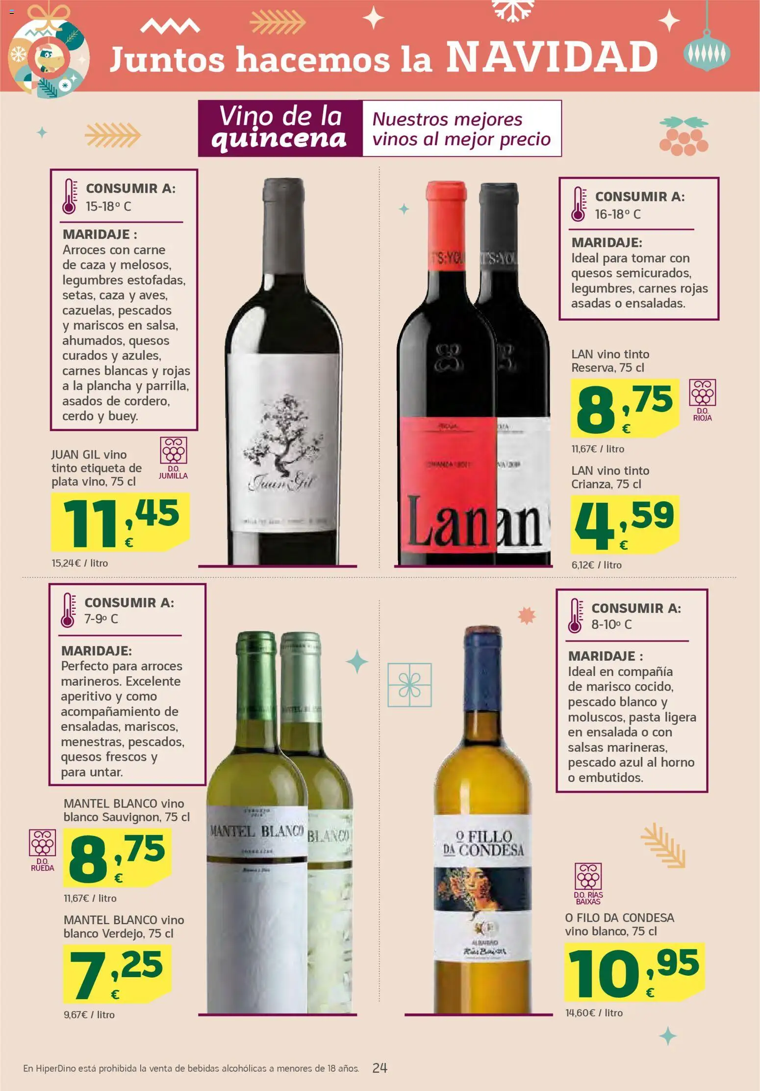 HiperDino folleto │ válido desde el 18.12.2025 | Página: 24 | Productos: Mantel, Vino, Ensalada, Horno