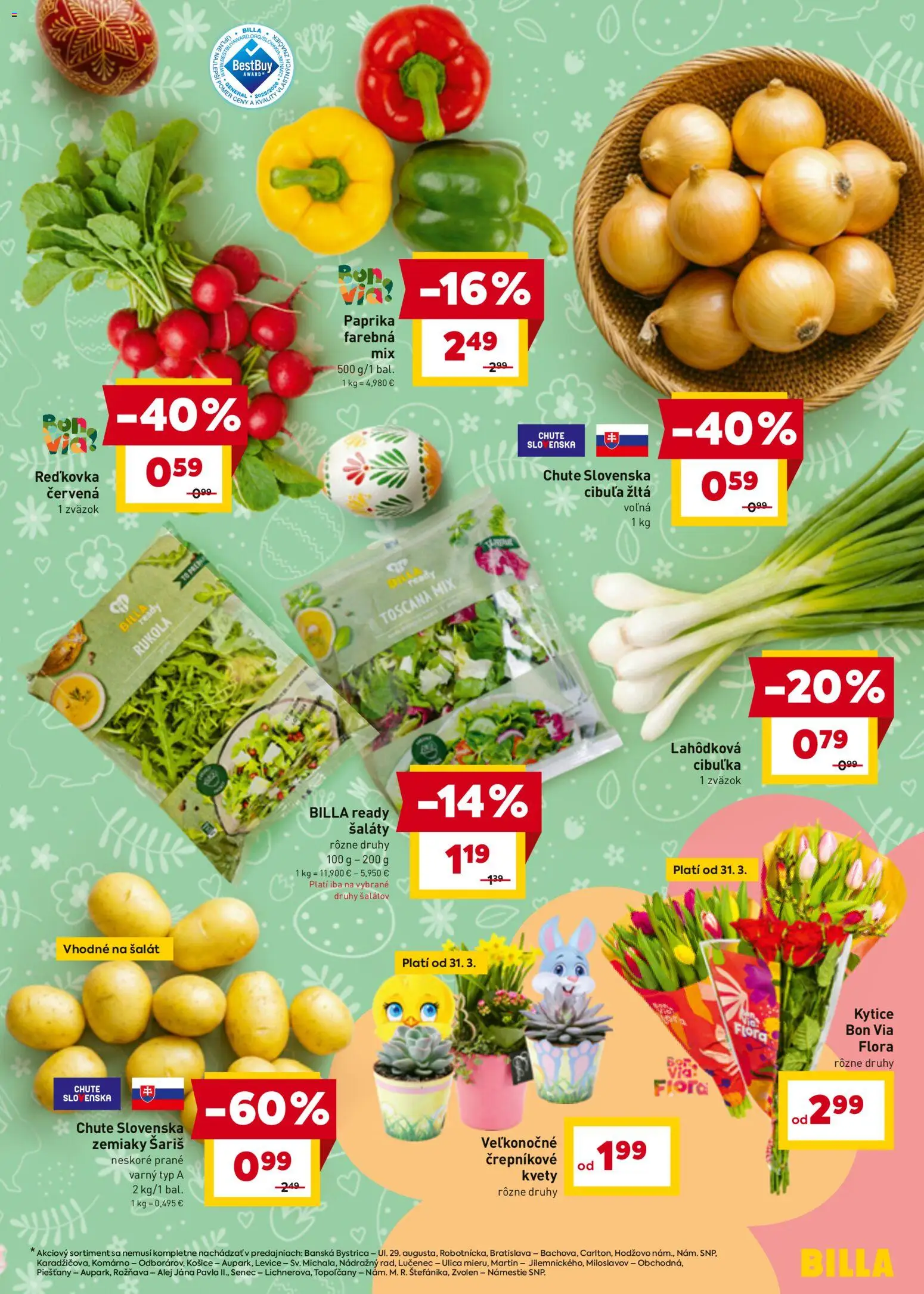Nové Billa akcie – leták je platný od 30.03.2026 | Strana: 5 | Produkty: Paprika, Šariš, Zemiaky, Cibuľa