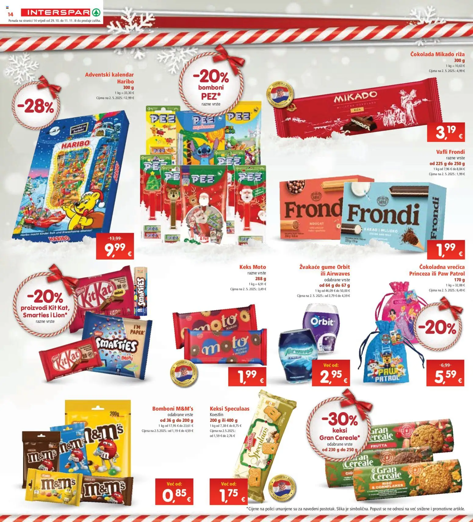 Interspar katalog | vrijedi od 29.10.2025 | Stranica: 14 | Proizvodi: Žvakaće gume, Keks, Vafli, Kakao