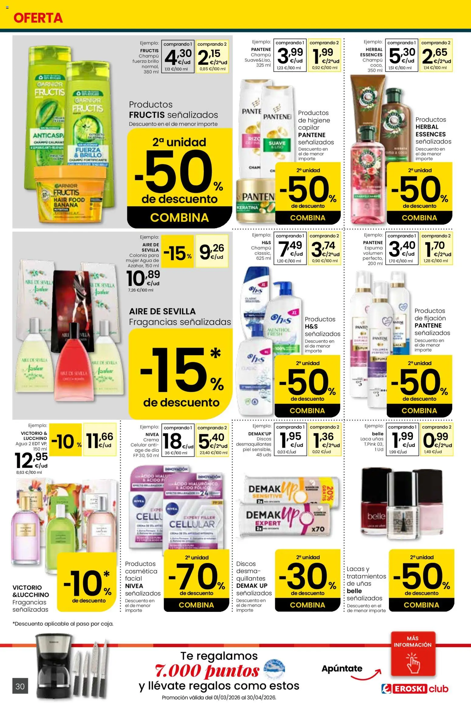 Eroski Quieres ahorrar conmigo Center │ válido desde el 16.04.2026 | Página: 30 | Productos: Champú, Colonia, Τυρόπιτα, Crema