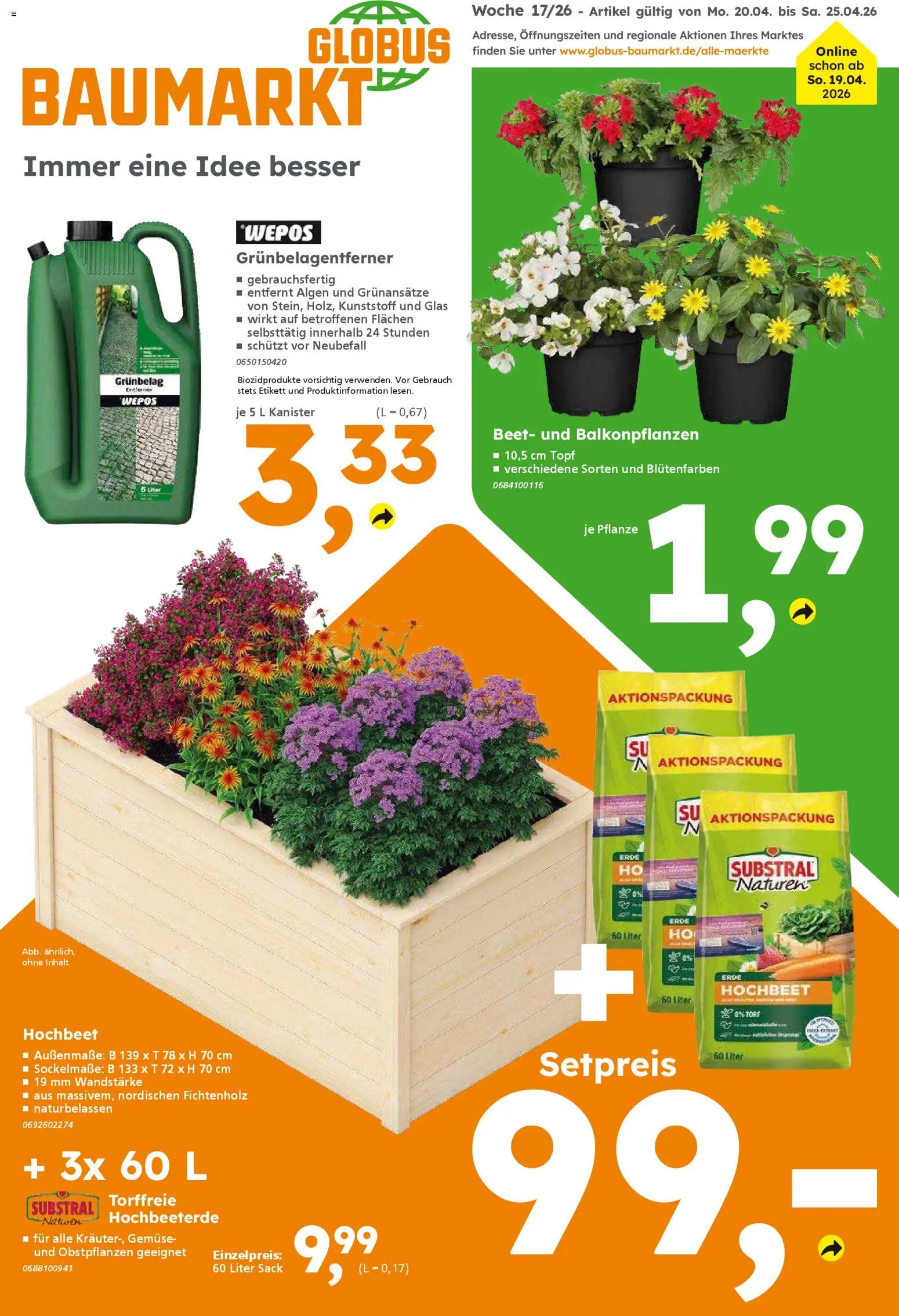 Globus Baumarkt Prospekt Berlin-Treptow	 – gültig ab 20.04.2026 | Seite: 1 | Produkte: Hochbeet, Gemüse