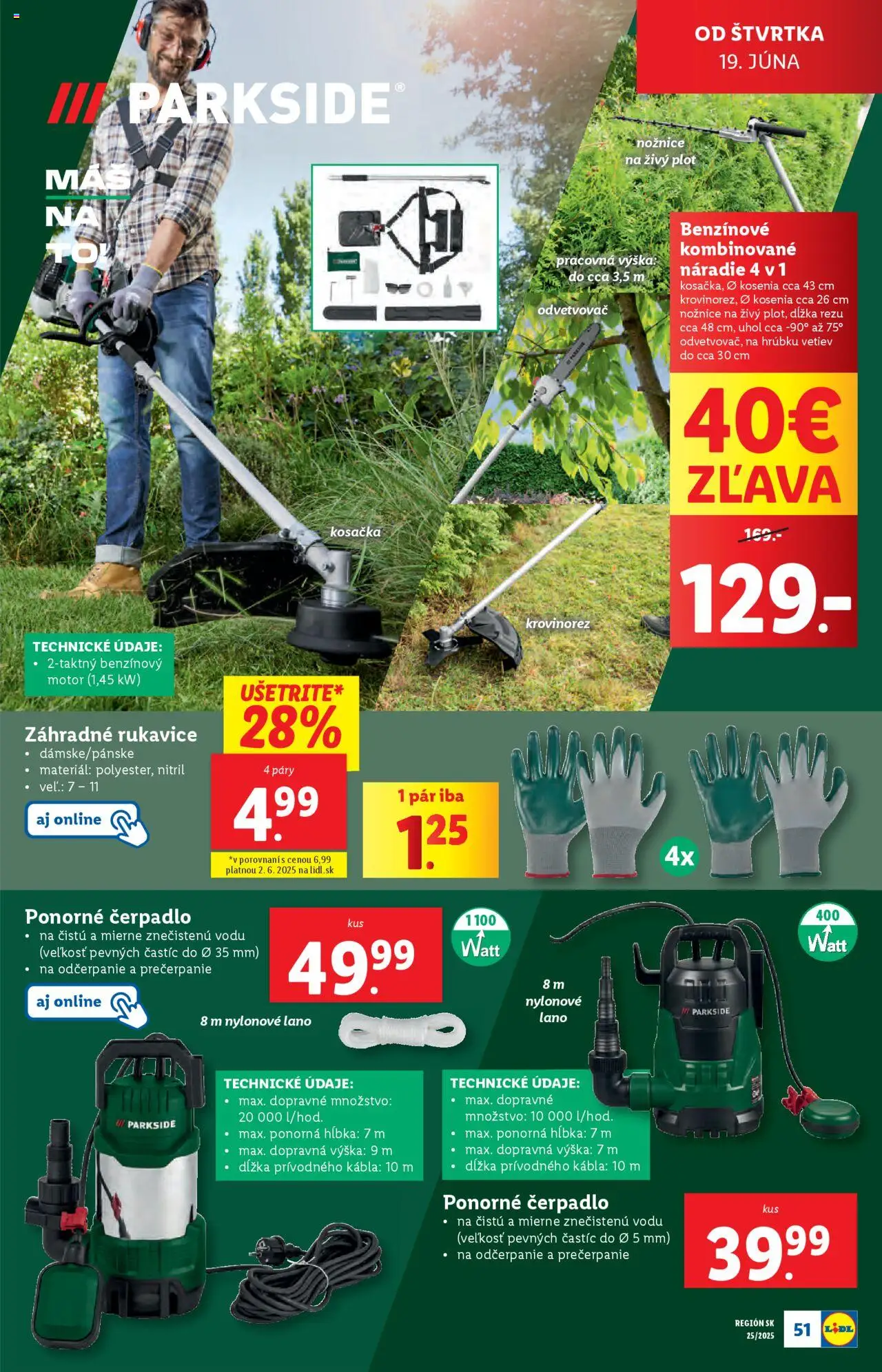 Lidl leták │ platný od 16.06.2025 | Strana: 69 | Produkty: Krovinorez, Ponorné čerpadlo, Kosačka, Čerpadlo