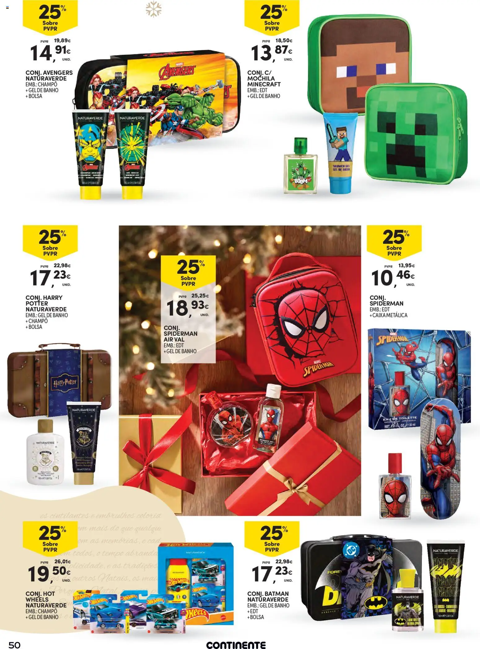 Continente - Natal │ válido de 11.11.2025 | Página: 50 | Produtos: Mochila, Gel de banho, Caixa, Banho