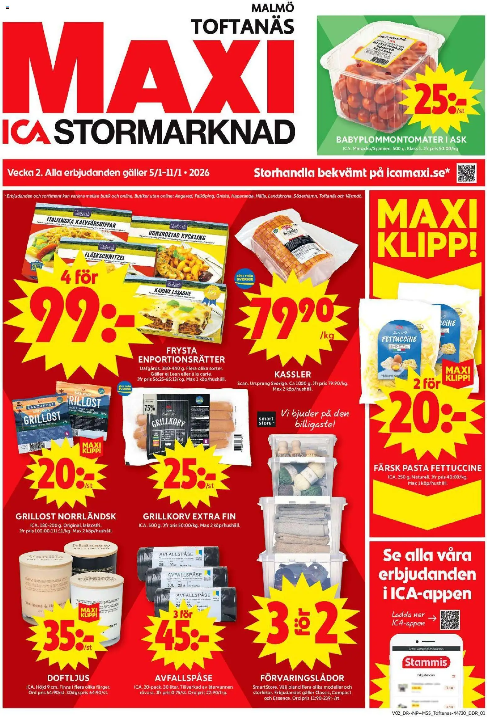 ICA Maxi reklamblad aktuell från 05.01.2026 | Sida: 1 | Produkter: Grill, Galler, Grillkorv, Pasta