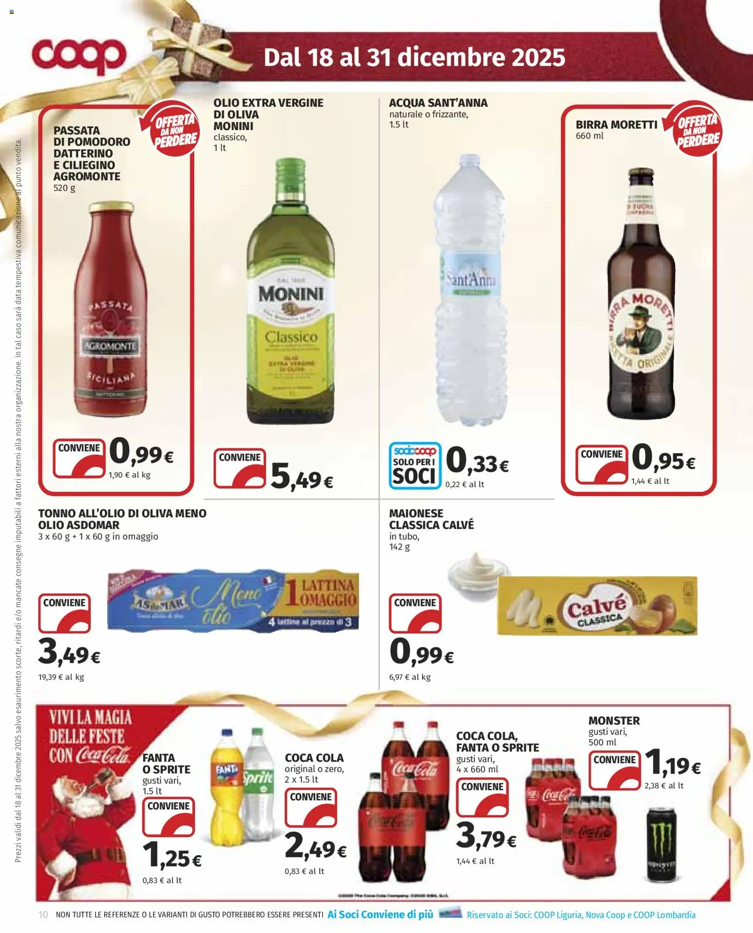 Volantino COOP del 18.12.2025 | Pagina: 10 | Prodotti: Acqua, Maionese, Fanta, Coca Cola