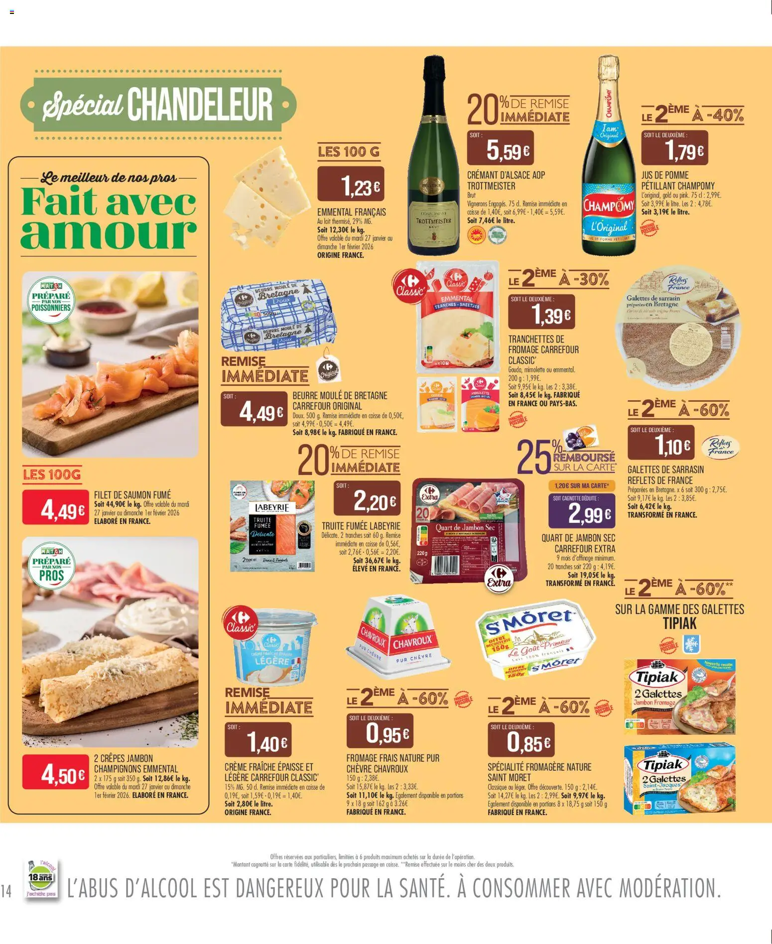 {H1} | Page: 14 | Produits: Truite fumée, Champomy, Lait, Fromage