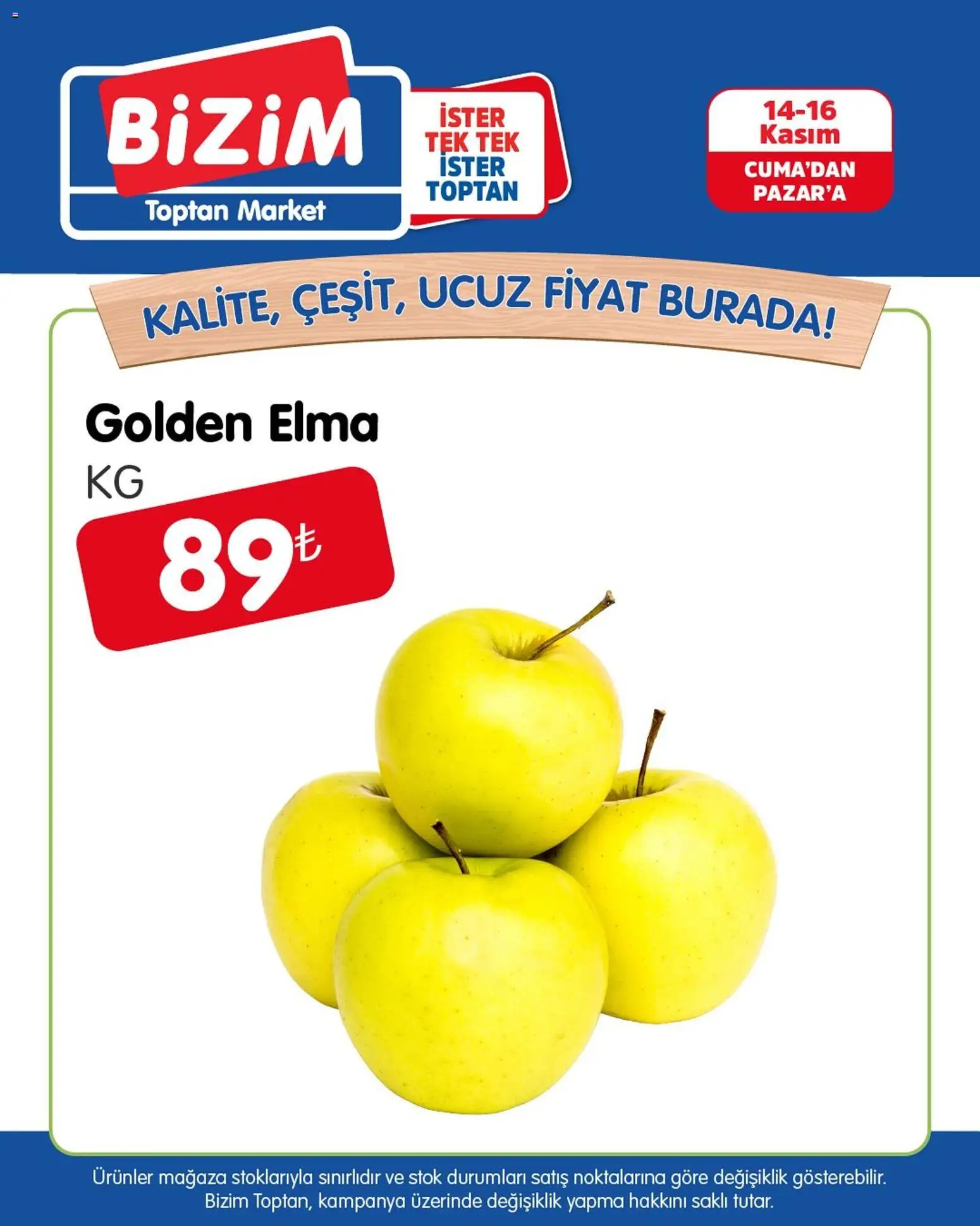 Bizim Toptan Meyve Sebze - 14.11.2025 tarihinden itibaren geçerlidir | Sayfa: 8 | Ürünler: Elma