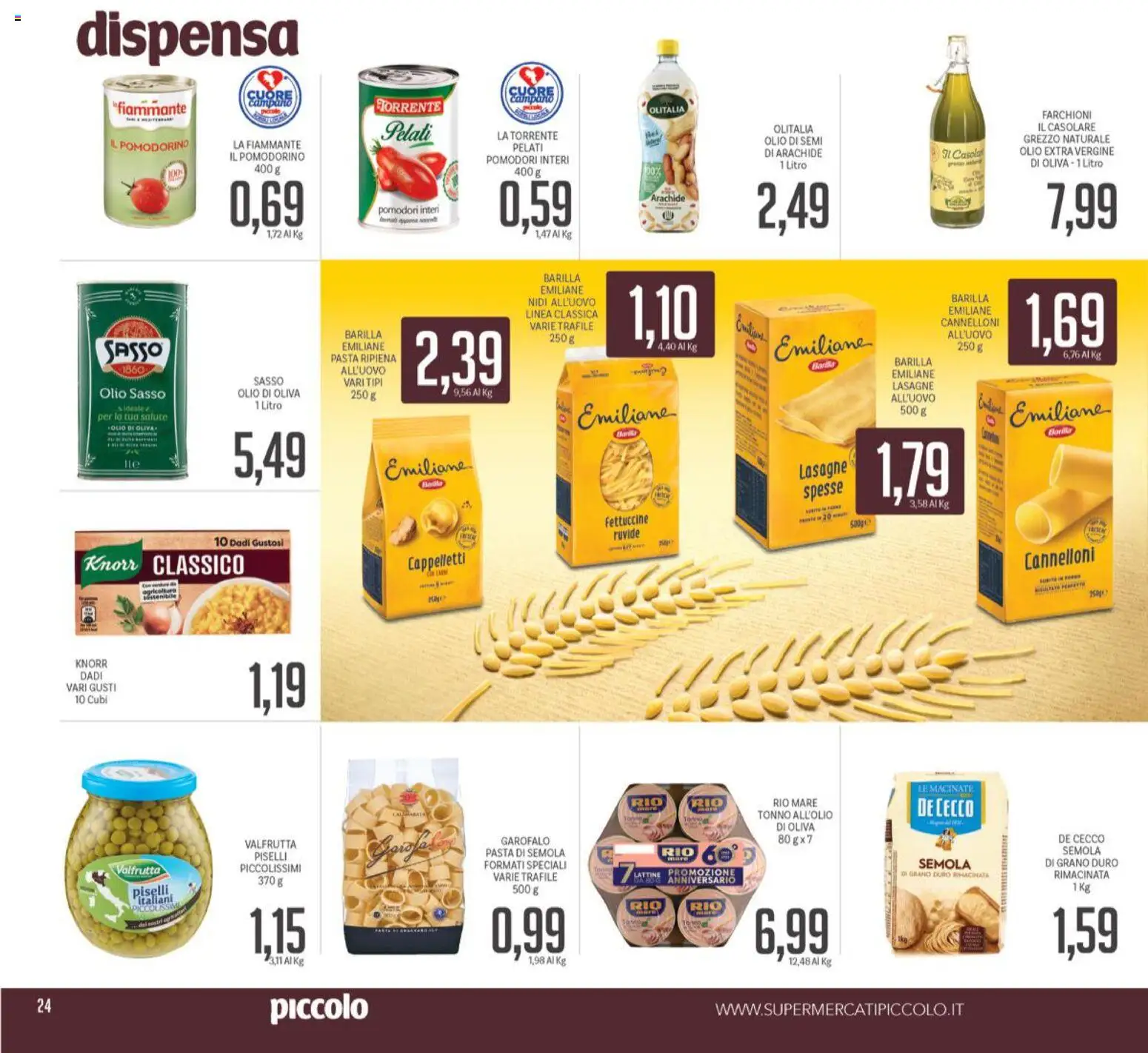 Volantino Piccolo del 26.03.2026 | Pagina: 24 | Prodotti: Tonno, Olio extra vergine, Fettuccine, Olio di Oliva