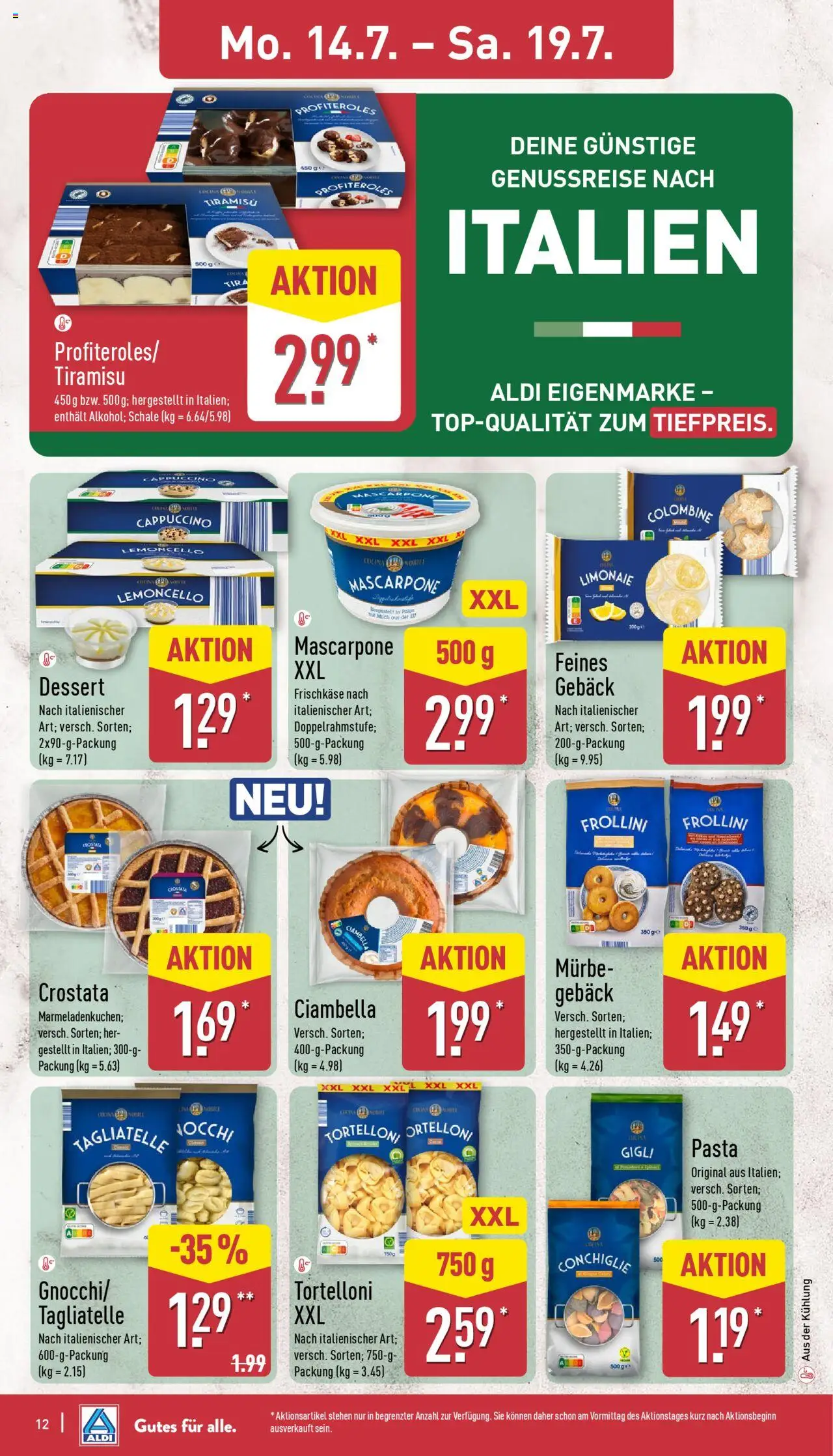 Aldi Prospekt 	 - gültig ab dem 14.07.2025 | Seite: 12 | Produkte: Milch, Mascarpone, Pasta, Frischkase