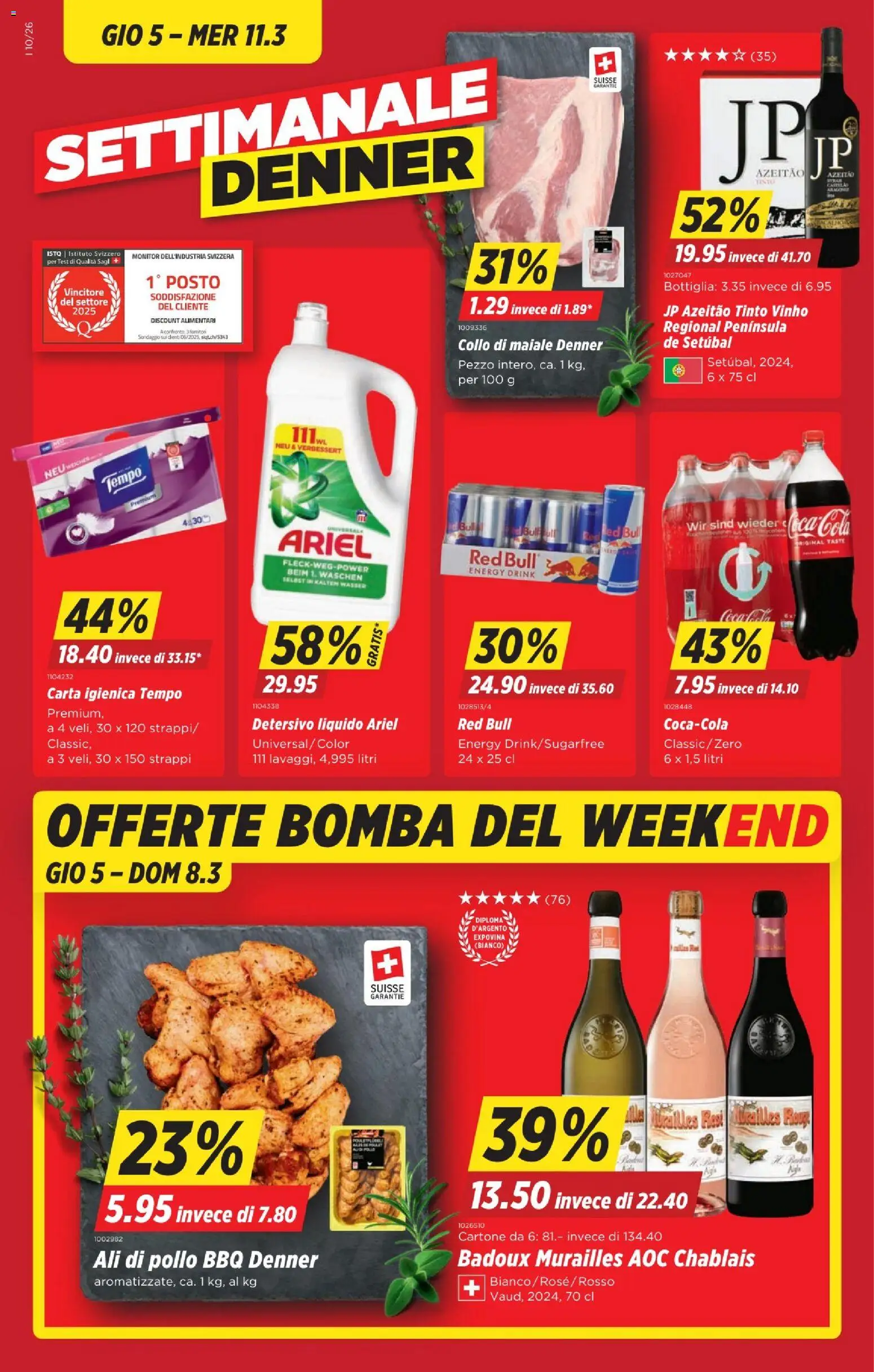 Denner aktionen IT – gültig ab 05.03.2026 | Seite: 1 | Produkte: Red bull, Coca Cola, Rouge, Wasser