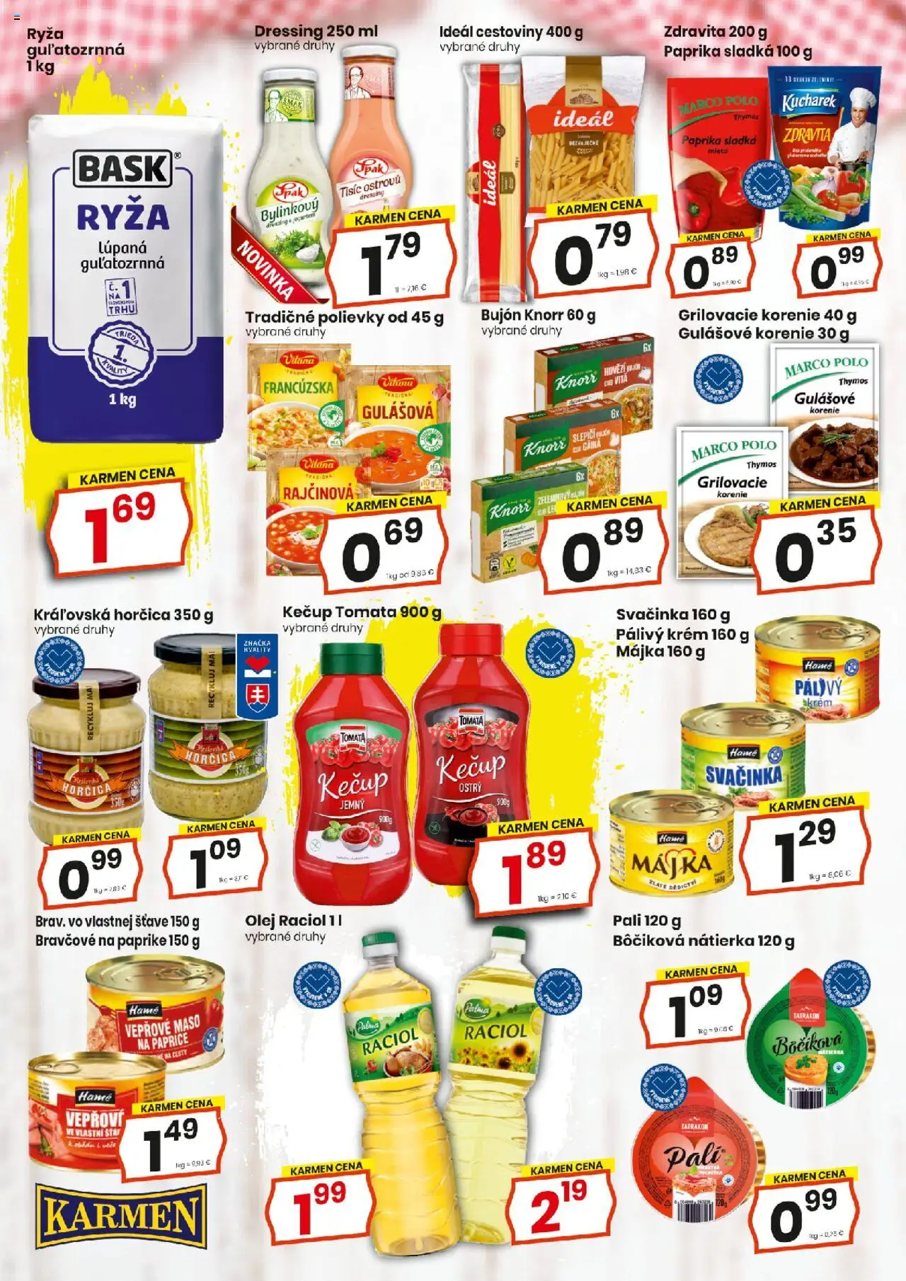 KARMEN CBA maloobchod │ platný od 21.08.2025 | Strana: 9 | Produkty: Ryža, Cestoviny, Kečup, Korenie