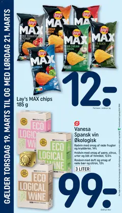 Vanesa Spansk vin Økologisk, Rødvin med smag af røde frugter og krydderier, 14%, Hvidvin med smag af pære, citrus, urter og lidt af fennikel, 12.5%, Rosévin med duft og smag af røde bær og citron, 13%, 3 LITER gyldig fra 15.03.2026 | Side: 28