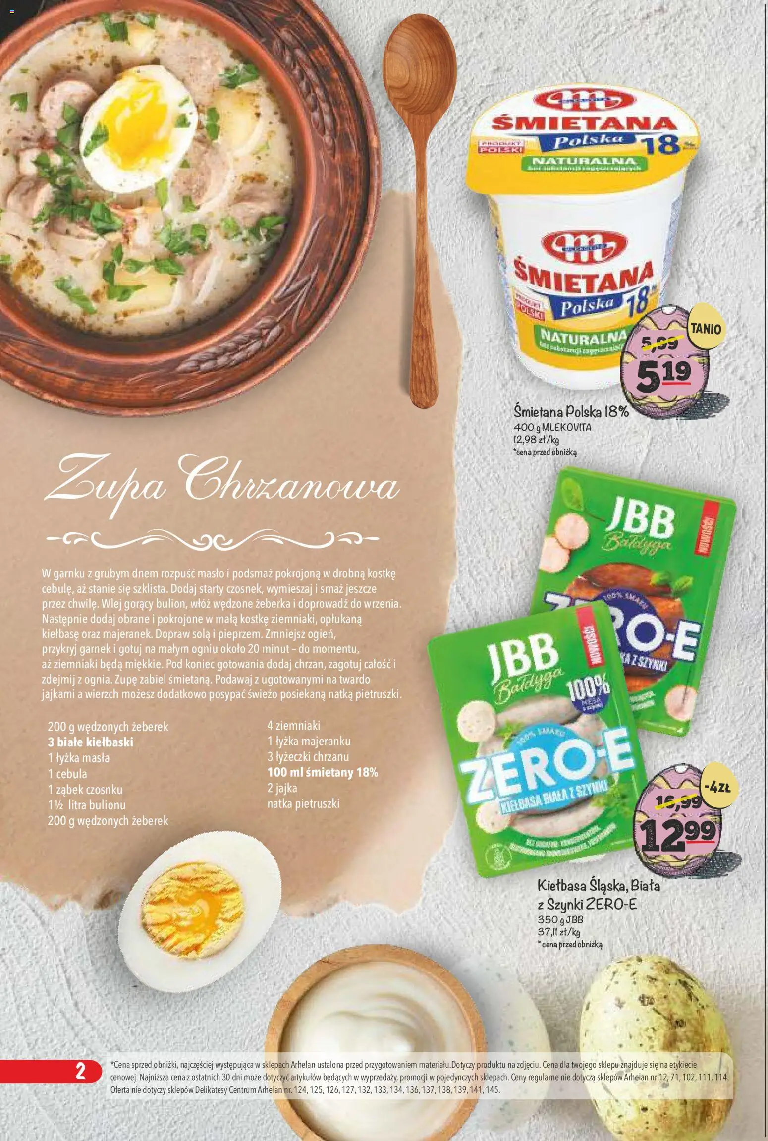 Arhelan gazetka - Smaki Wielkanocy od 20.03.2026 | Strona: 2 | Produkty: Kiełbasa, Delikatesy, Masło, Śmietana