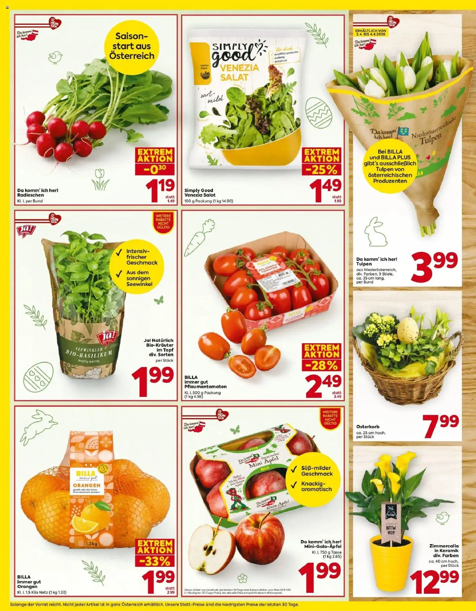 Billa Flugblatt - Maria Rain, Patergassen, Villach gültig ab 26.03.2026 | Seite: 16 | Produkte: Salat, Äpfel, Orangen, Tomaten