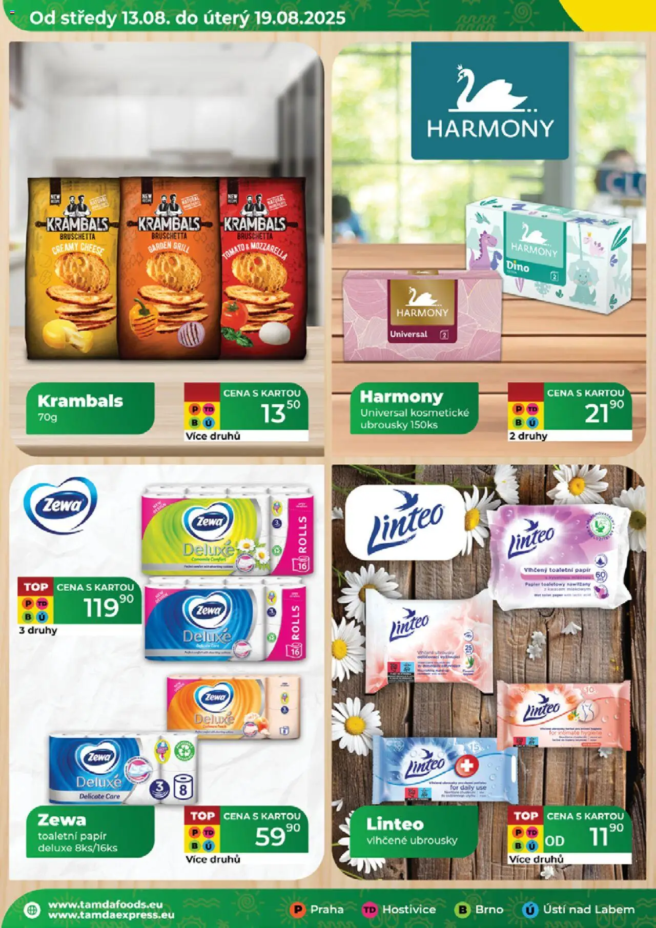 Tamda Foods leták od 13.08.2025 | Strana: 18 | Produkty: Zewa deluxe, Toaletní papír, Ubrousky, Bruschetta