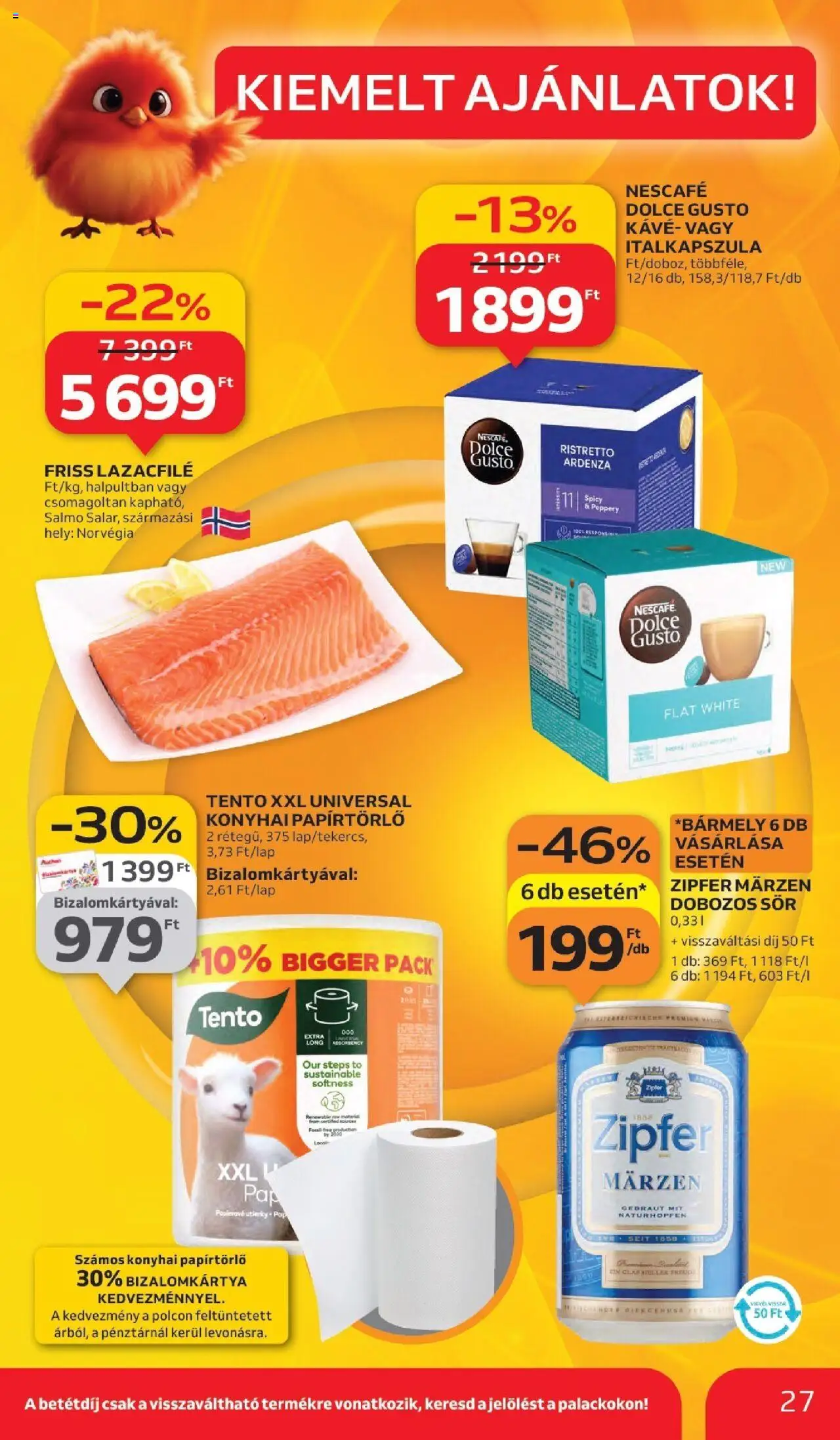 Auchan akciós ujság - amely érvényes a következő dátumtól: 11.09.2025 | Oldal: 27 | Termékek: Dolce Gusto, Papírtörlő, Kávé, Dobozos sör