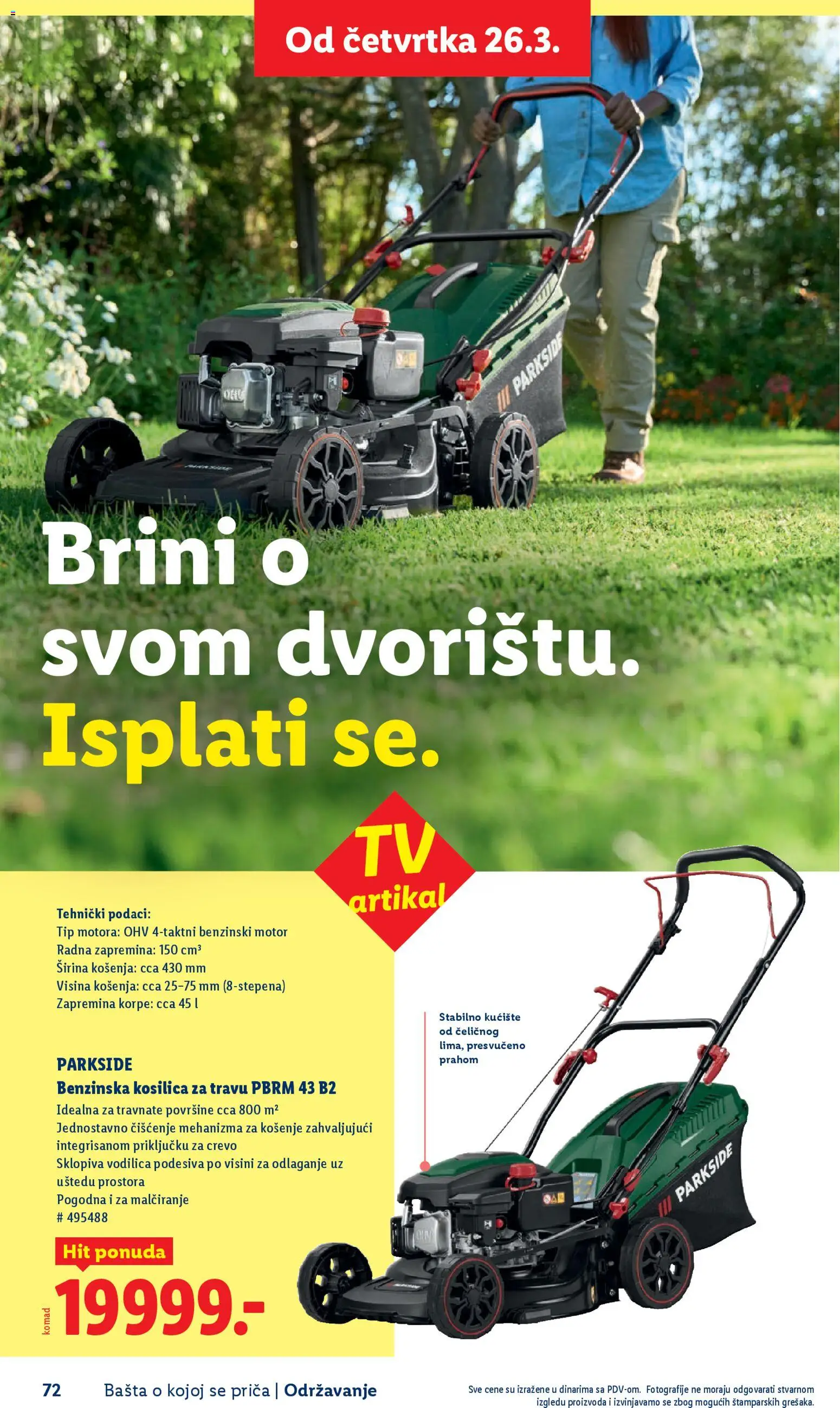 Lidl katalog - važi od 26.02.2026 | Strana: 72 | Proizvode: Parkside, Kosilica