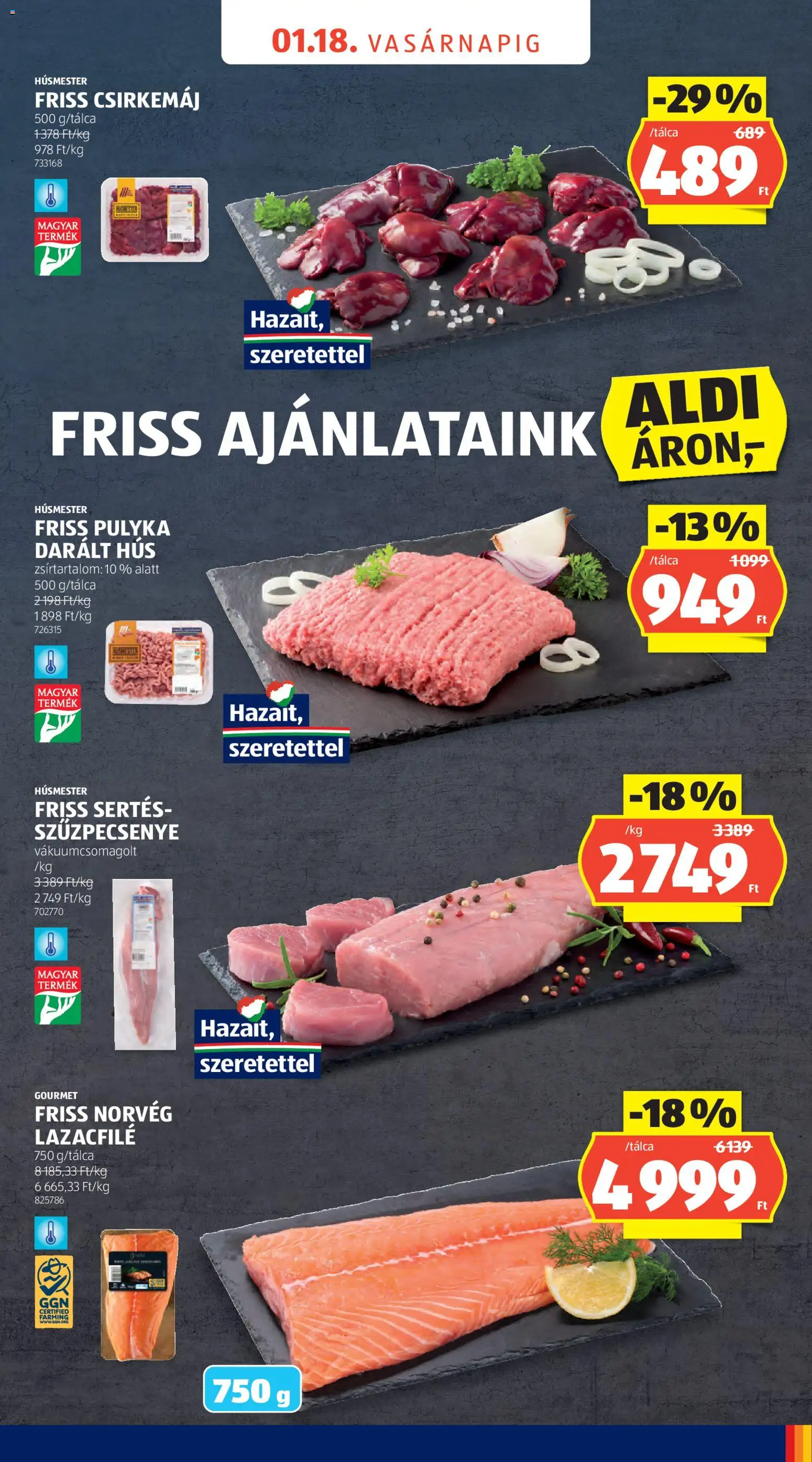 Aldi akciós ujság - amely érvényes a következő dátumtól: 17.01.2026 | Oldal: 3 | Termékek: Darált hús, Hús, Csirkemáj, Szűzpecsenye