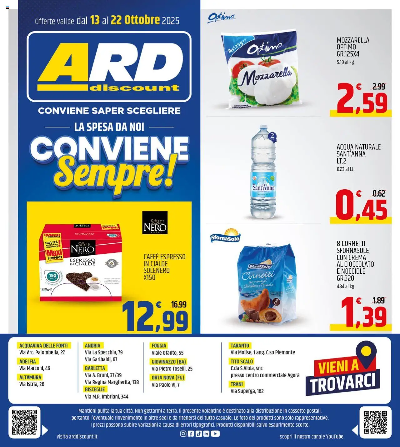 Volantino ARD Discount del 13.10.2025 | Pagina: 20 | Prodotti: Caffè, Cioccolato, Acqua, Mozzarella