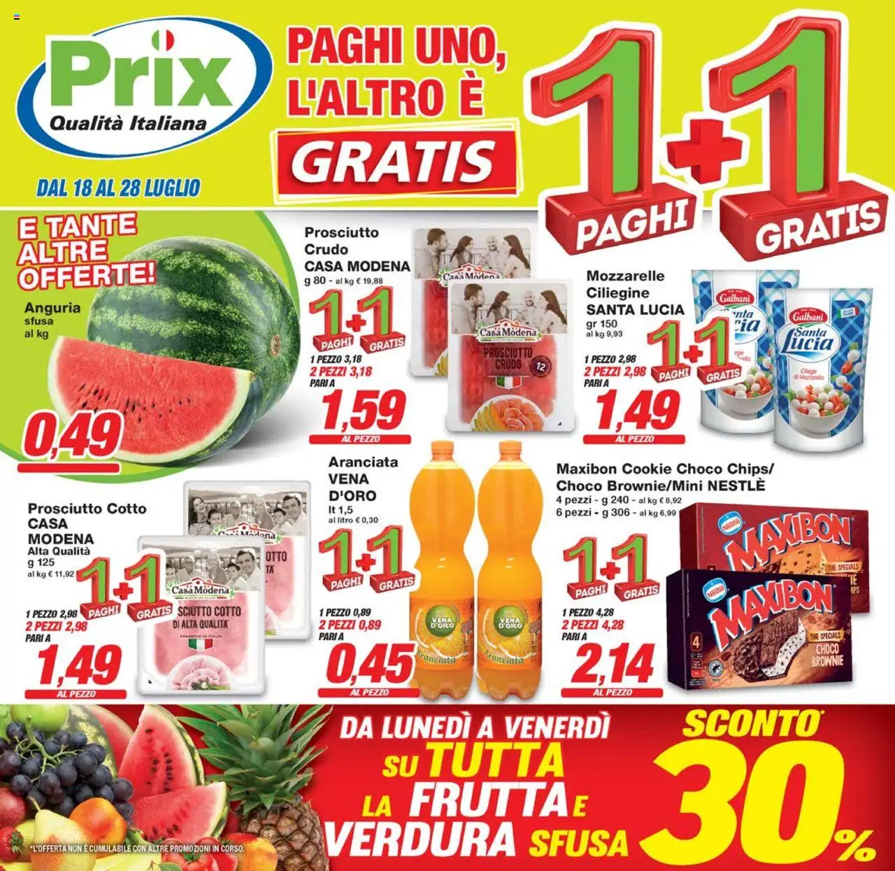 Volantino Prix del 18.07.2025 | Pagina: 1 | Prodotti: Prosciutto Cotto, Prosciutto, Anguria, The