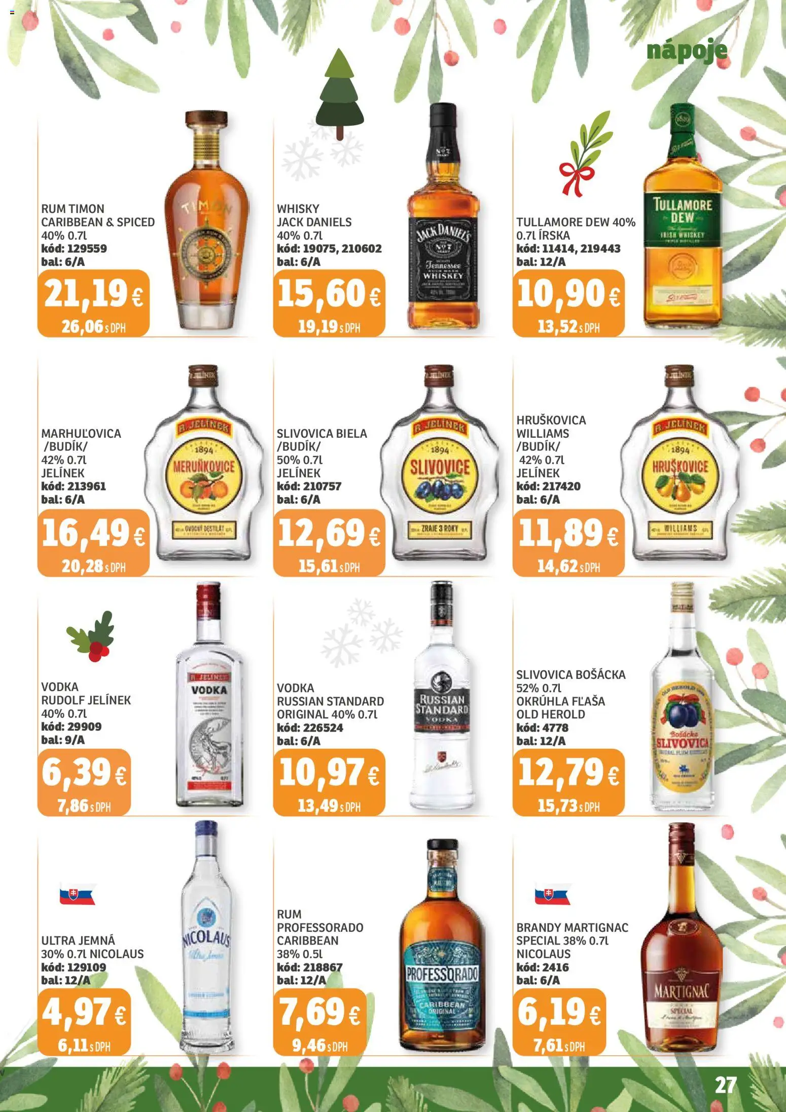 Nové Labaš akcie – leták je platný od 12.12.2025 | Strana: 27 | Produkty: Brandy, Rum, Tullamore Dew, Jack Daniel's