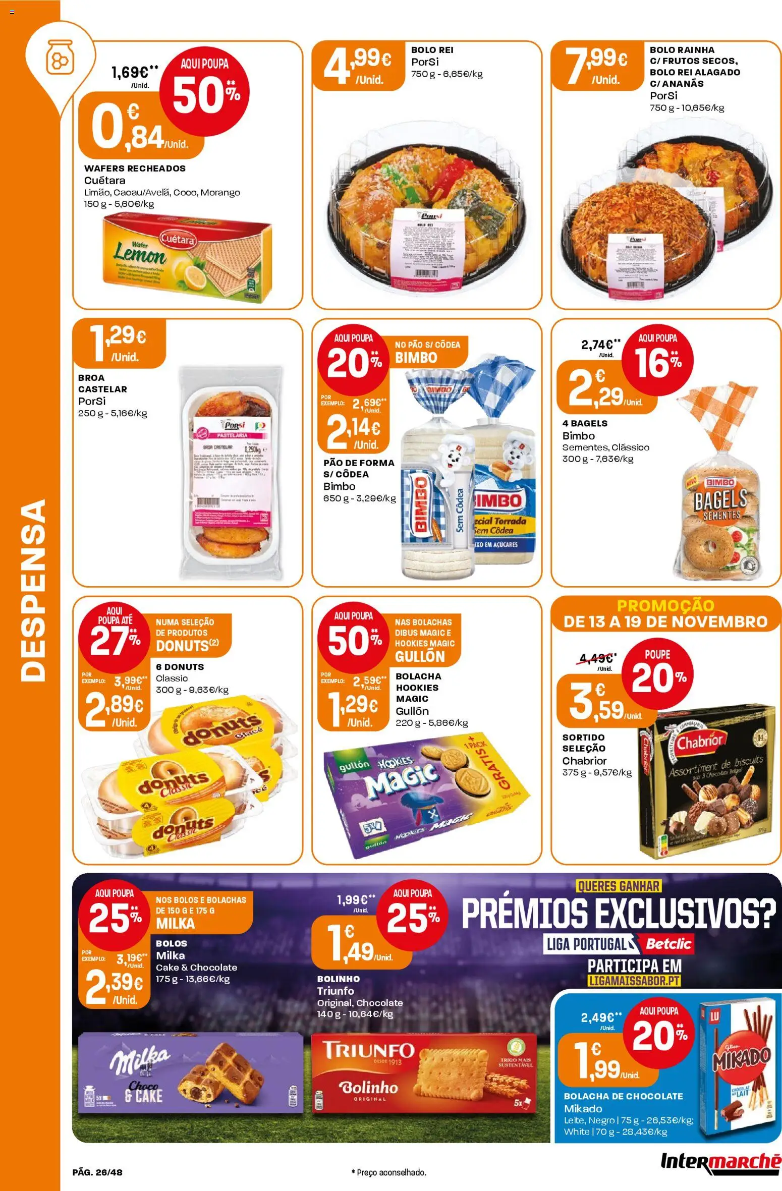 Intermarché folheto │ válido de 13.11.2025 | Página: 26 | Produtos: Pão de forma, Bolachas, Bolo, Pão