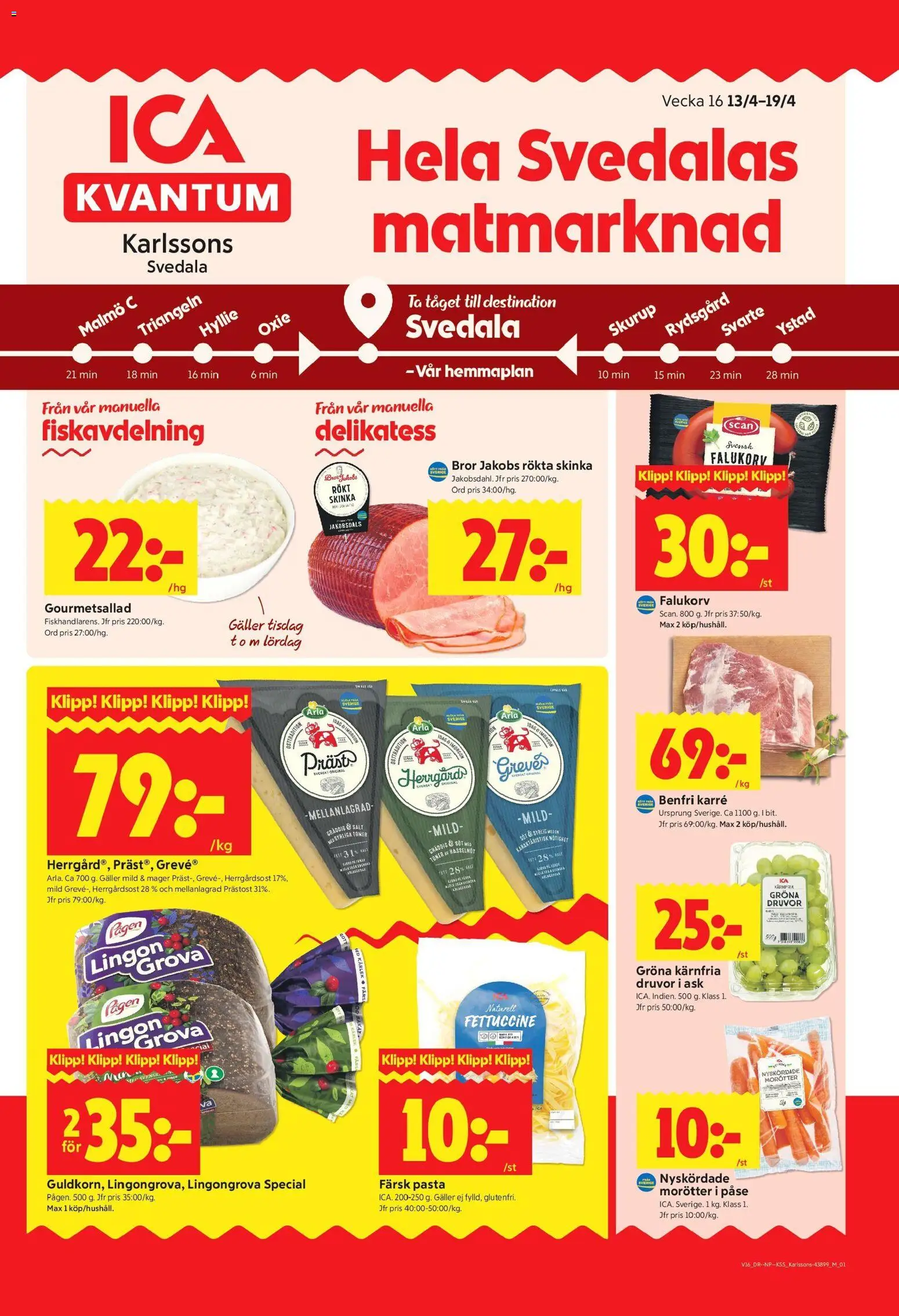 ICA Kvantum reklamblad aktuell från 13.04.2026 | Sida: 1 | Produkter: Salt, Lingongrova, Skinka, Pasta