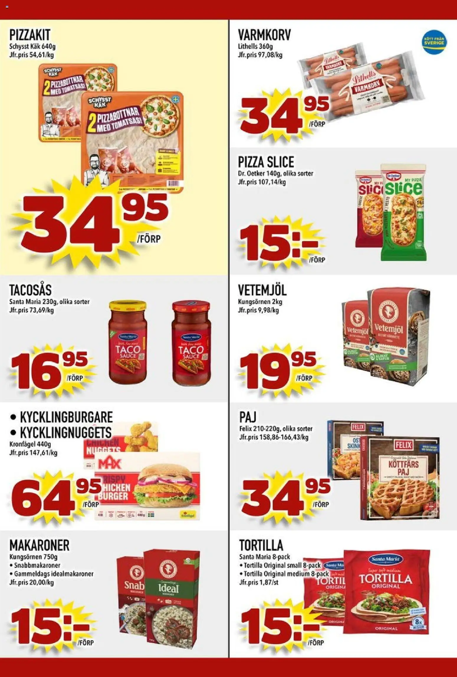 Din Mat reklamblad aktuell från 24.11.2025 | Sida: 6 | Produkter: Varmkorv, Tacosås, Pizzakit, Tomatsås