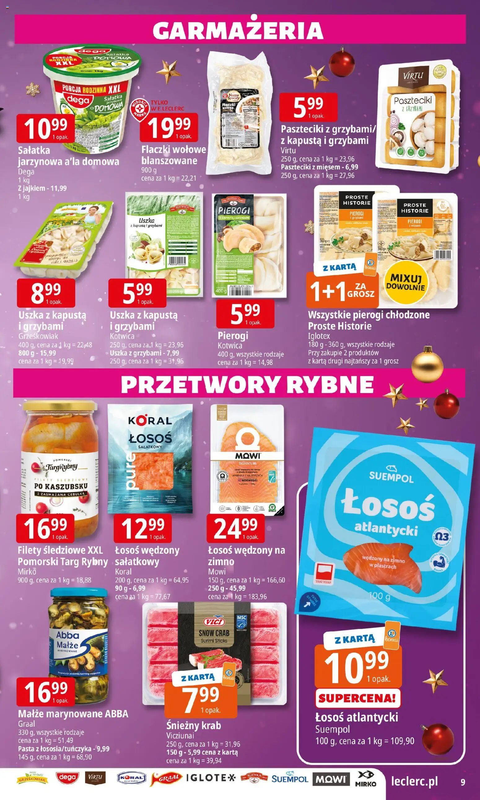 E.Leclerc Gazetka - Warszawa Jerozolimskie od 15.12.2025 | Strona: 9 | Produkty: Karta, Łosoś atlantycki, Łosoś, Sałatka