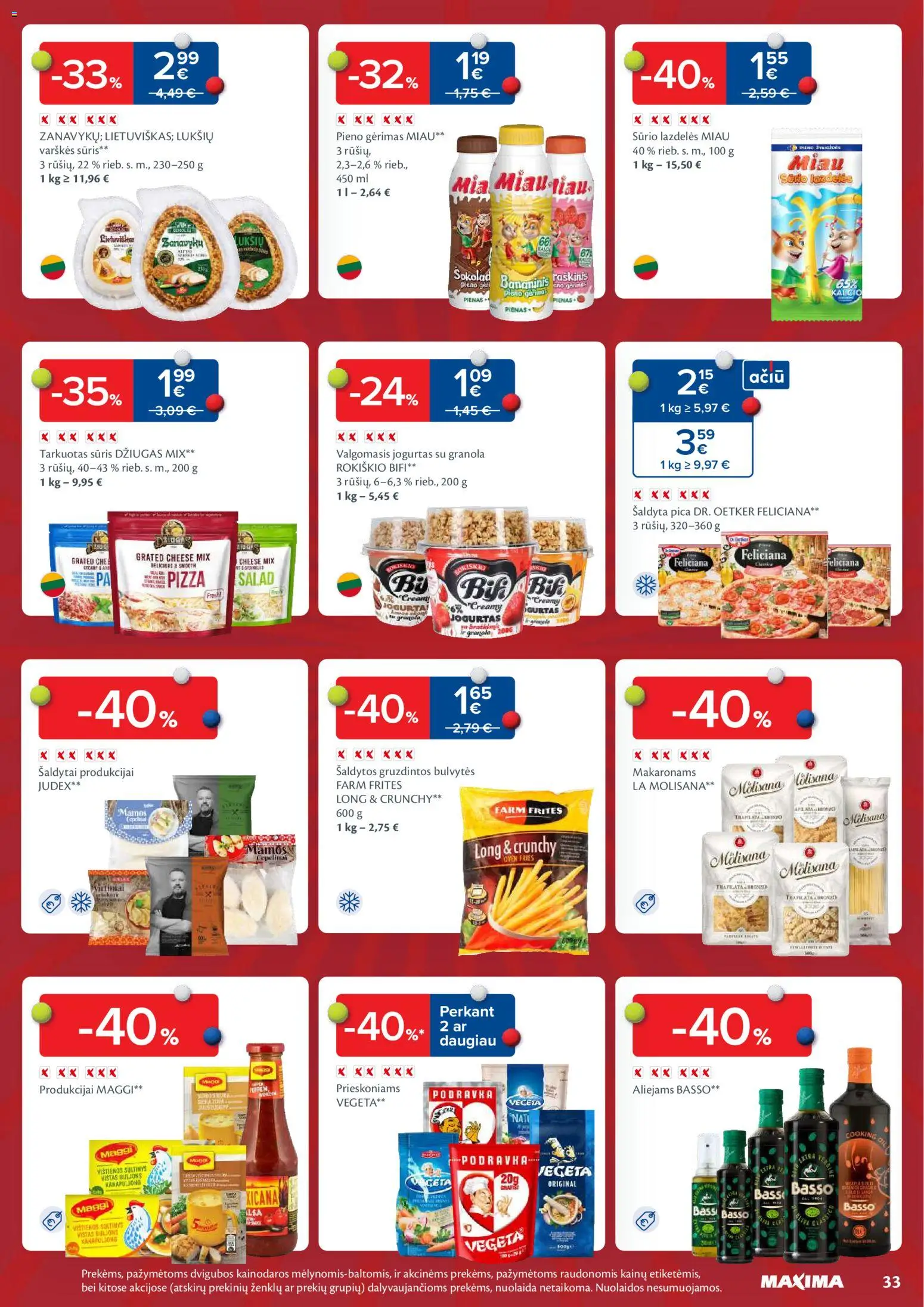 MAXIMA akcijos nuo 20.01.2026 | Puslapis: 33 | Prekių: Vištienos, Jogurtas, Sūris, Pica