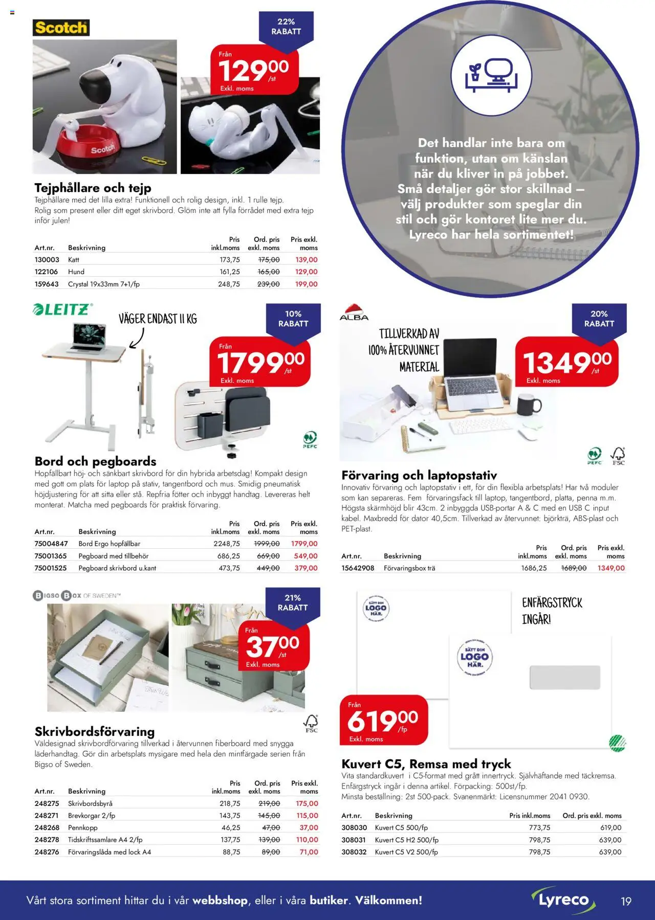 Lyreco reklamblad aktuell från 30.09.2025 | Sida: 19 | Produkter: Bord, Penna, Kuvert, Dator