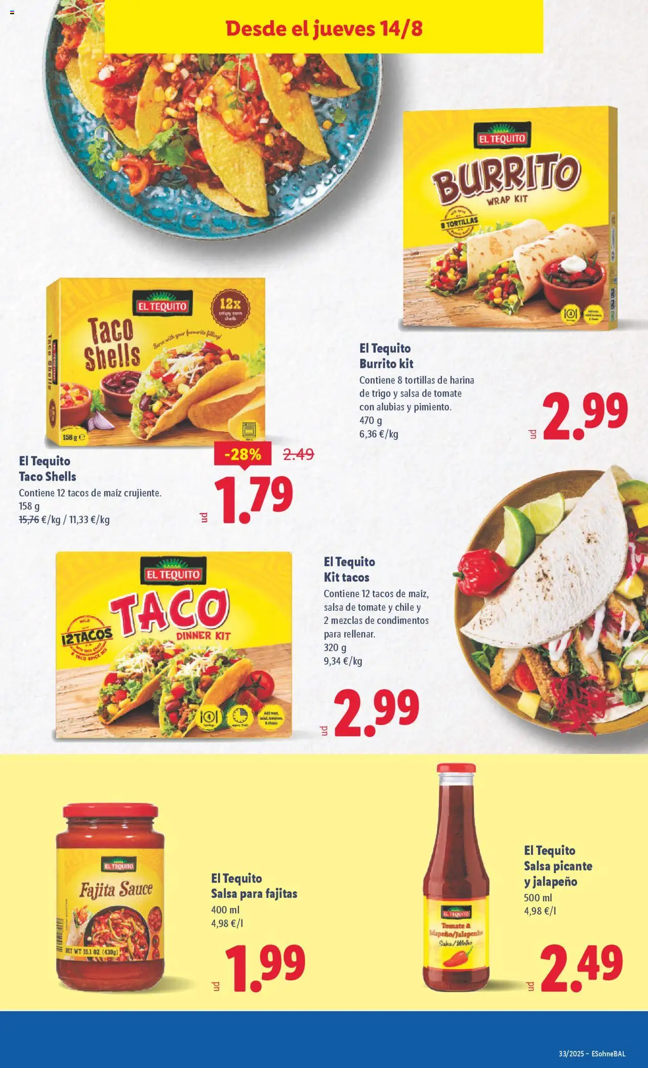 Lidl catálogo VAL │ válido desde el 11.08.2025 | Página: 25 | Productos: Salsa de tomate, Tacos, Té