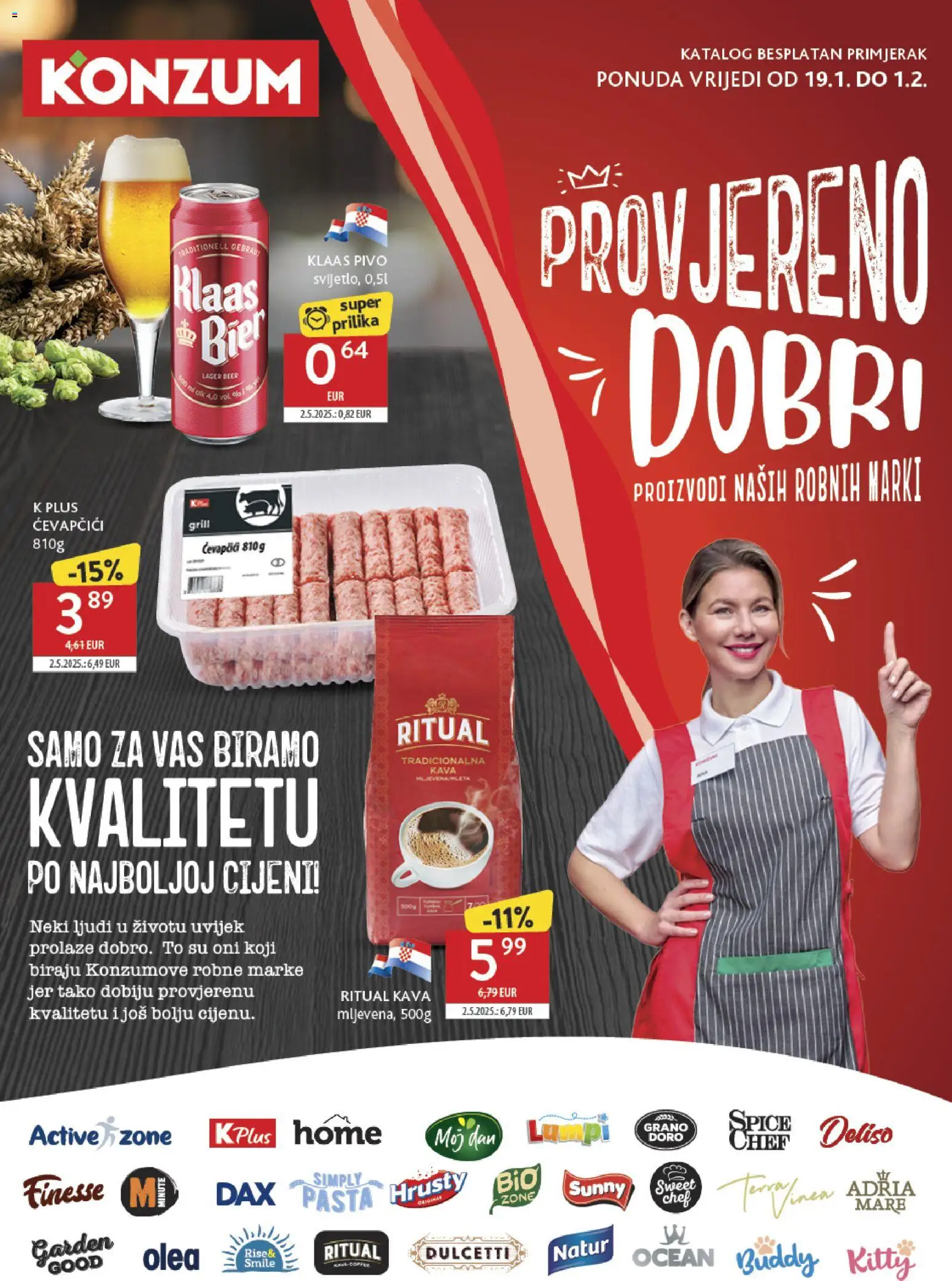 Konzum HR akciós ujság - amely érvényes a következő dátumtól: 19.01.2026 | Oldal: 1 | Termékek: Grill