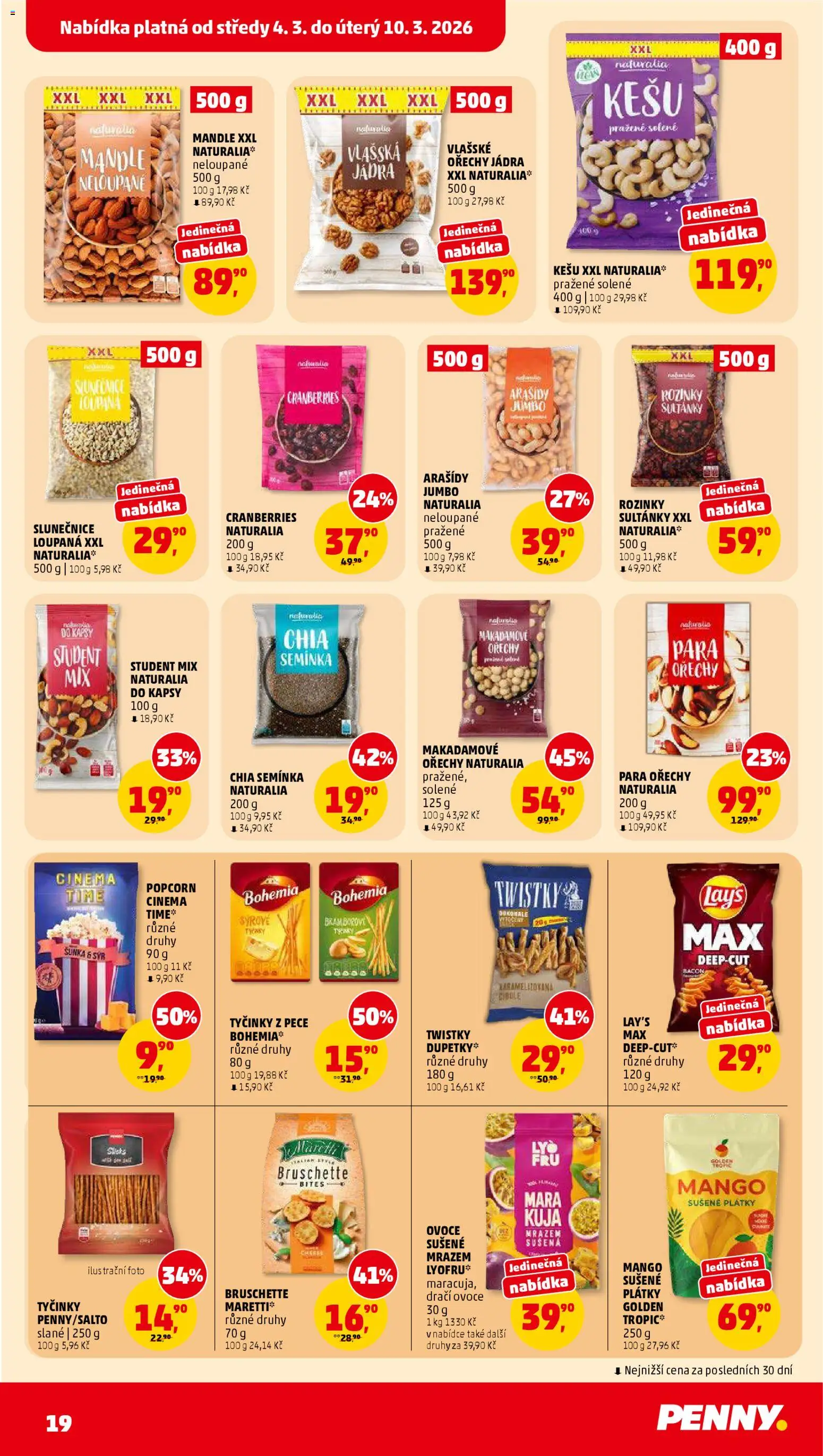 Penny Market leták od 04.03.2026 | Strana: 19 | Produkty: Šunka, Popcorn, Makadamové ořechy, Cibule