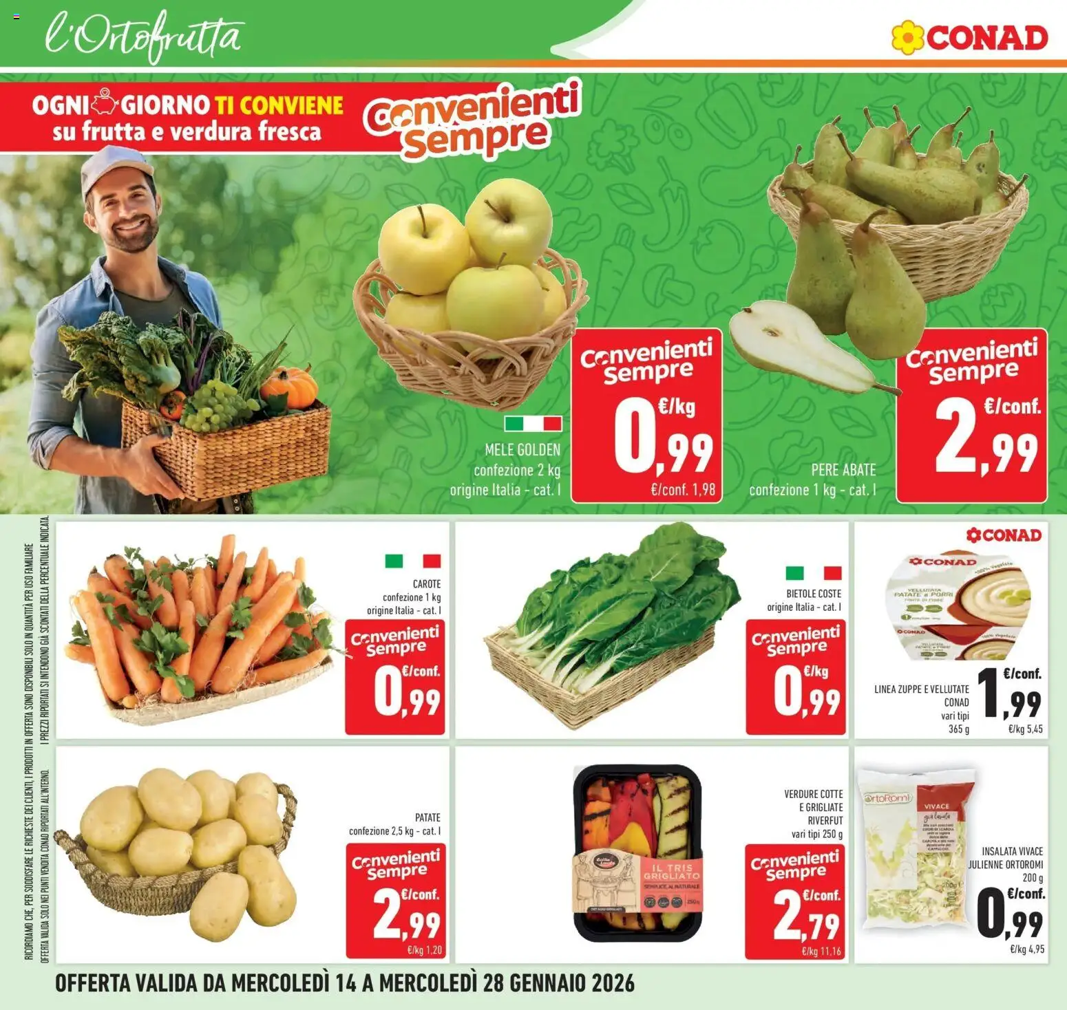 Volantino Conad del 14.01.2026 | Pagina: 20 | Prodotti: Insalata, Verdure, Frutta, Carote