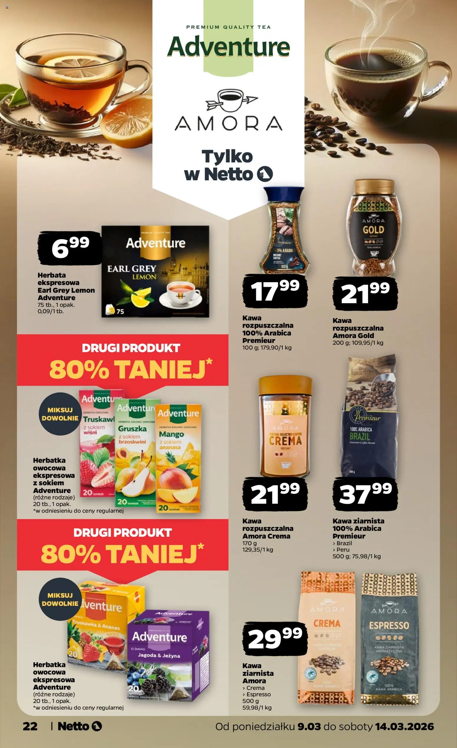 Netto gazetka od poniedziałku spożywcza od 09.03.2026 | Strona: 22 | Produkty: Gruszka, Kawa rozpuszczalna, Kawa, Herbata