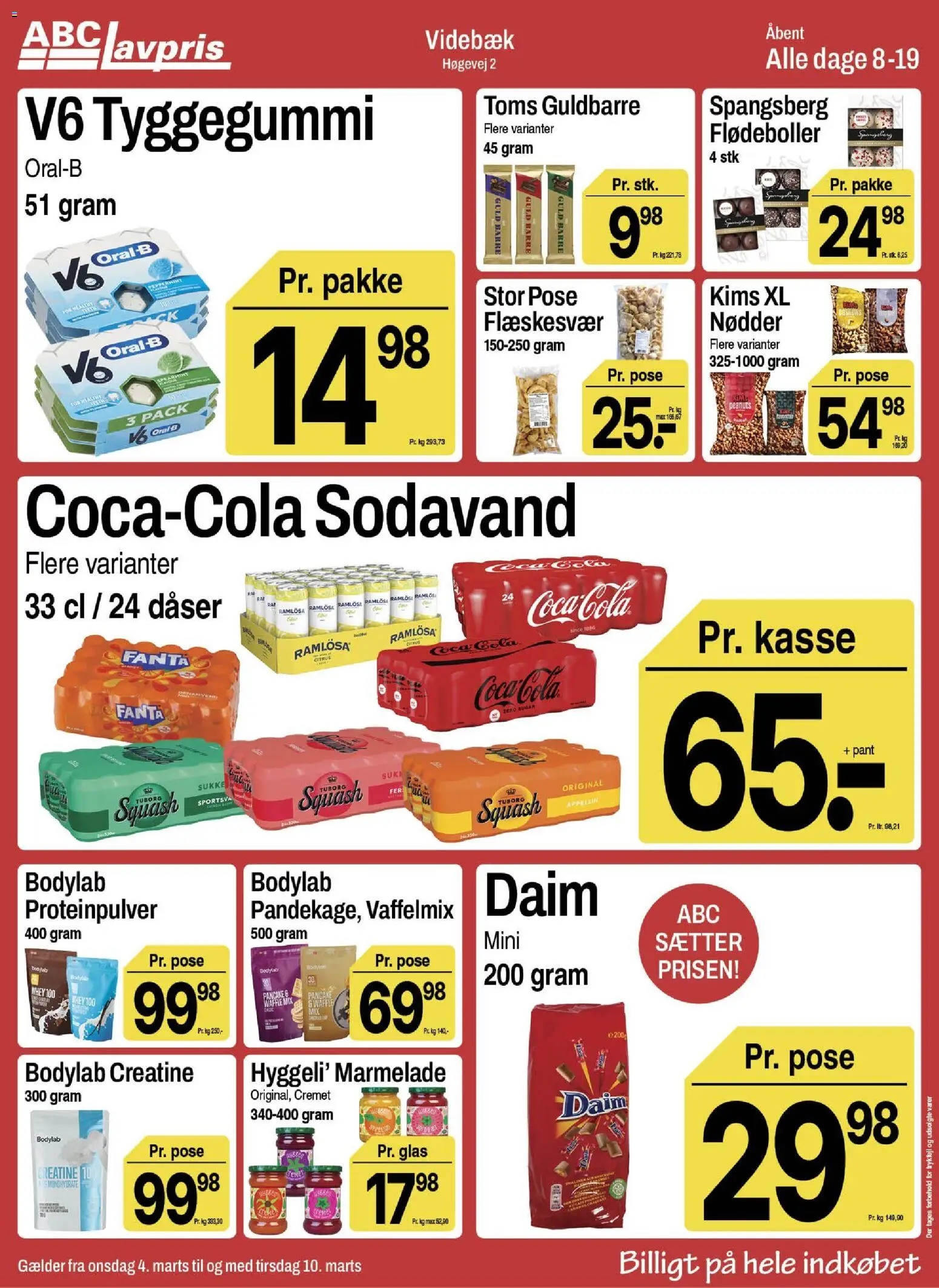 Abc Lavpris tilbudsavis – gyldig fra 04.03.2026 | Side: 8 | Produkter: Squash, Sodavand, Flæskesvær, Tuborg Squash