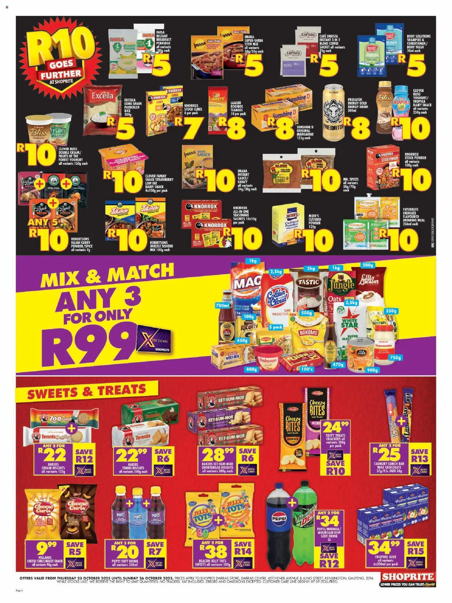 New Shoprite catalogue – valid from 23.10.2025 | Page: 6 | Products: Chocolate, Seasoning, Washing powder, Mayonnaise