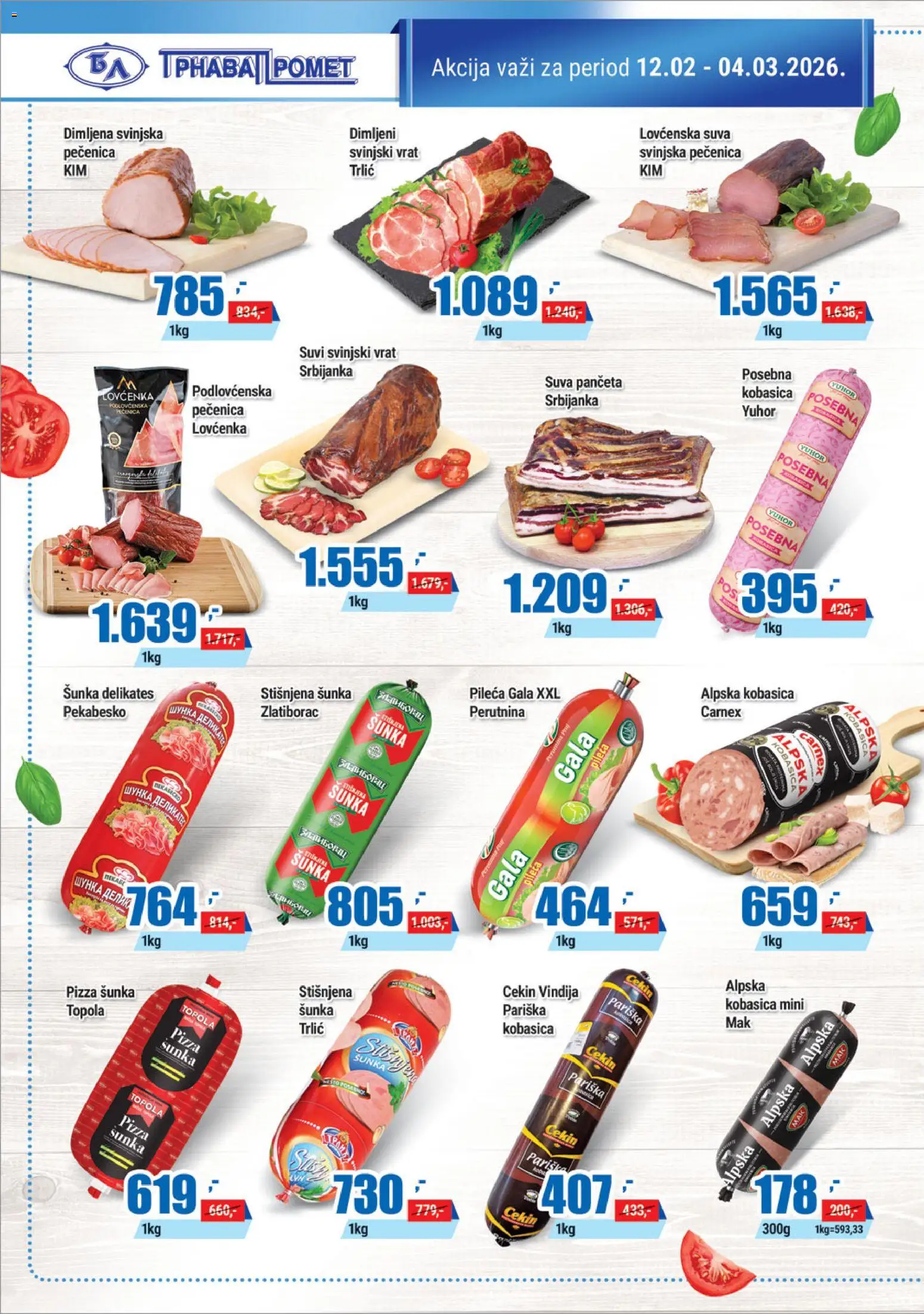 Trnava Promet katalog - važi od 12.02.2026 | Strana: 2 | Proizvode: Panceta, Svinjski vrat, Pizza šunka, Pečenica