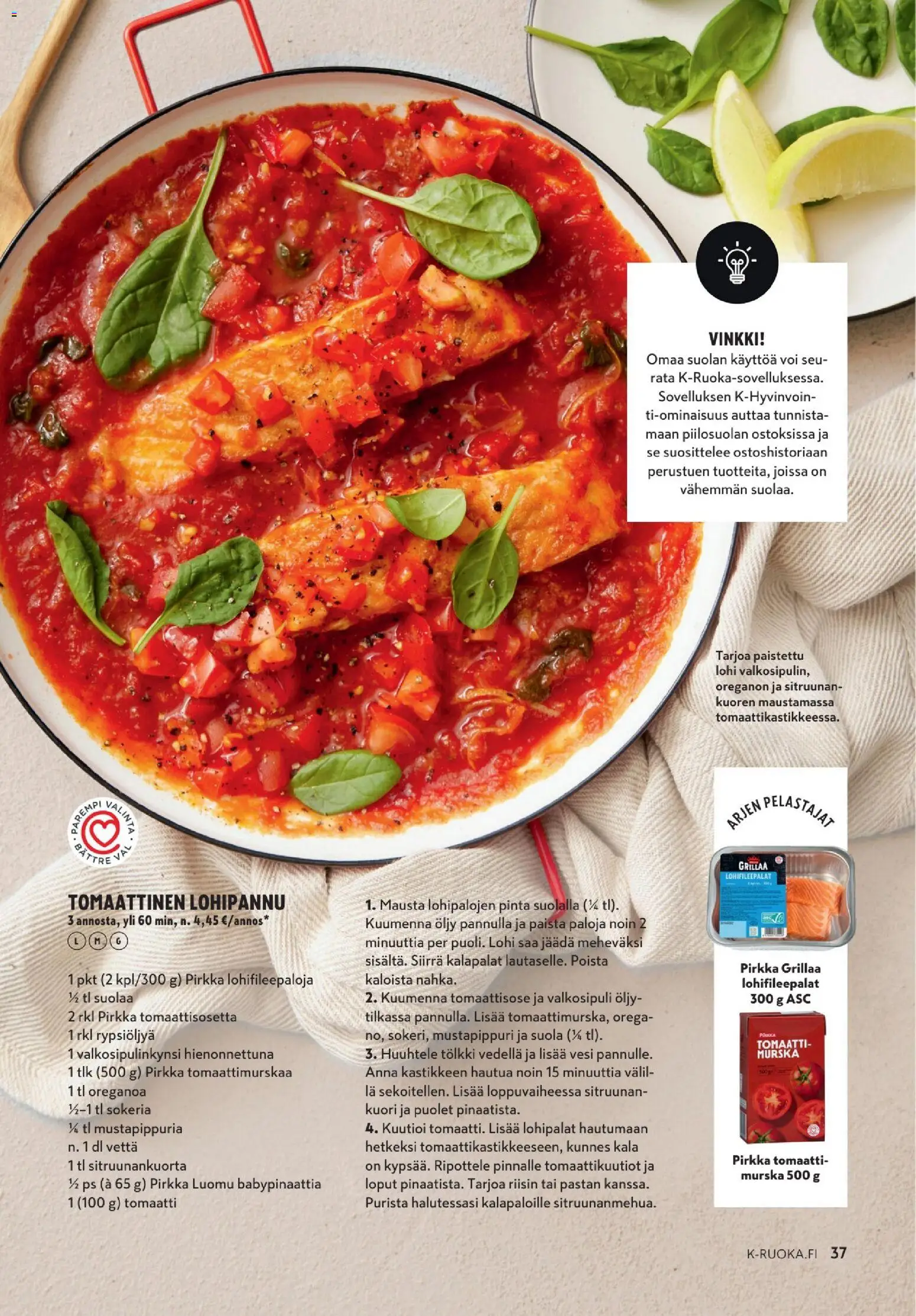 K-Market tarjoukset - K-Ruoka – voimassa 06.05.2026 alkaen | Sivu: 37 | Tuotteet: Lohi, Suola, Öljy, Kala