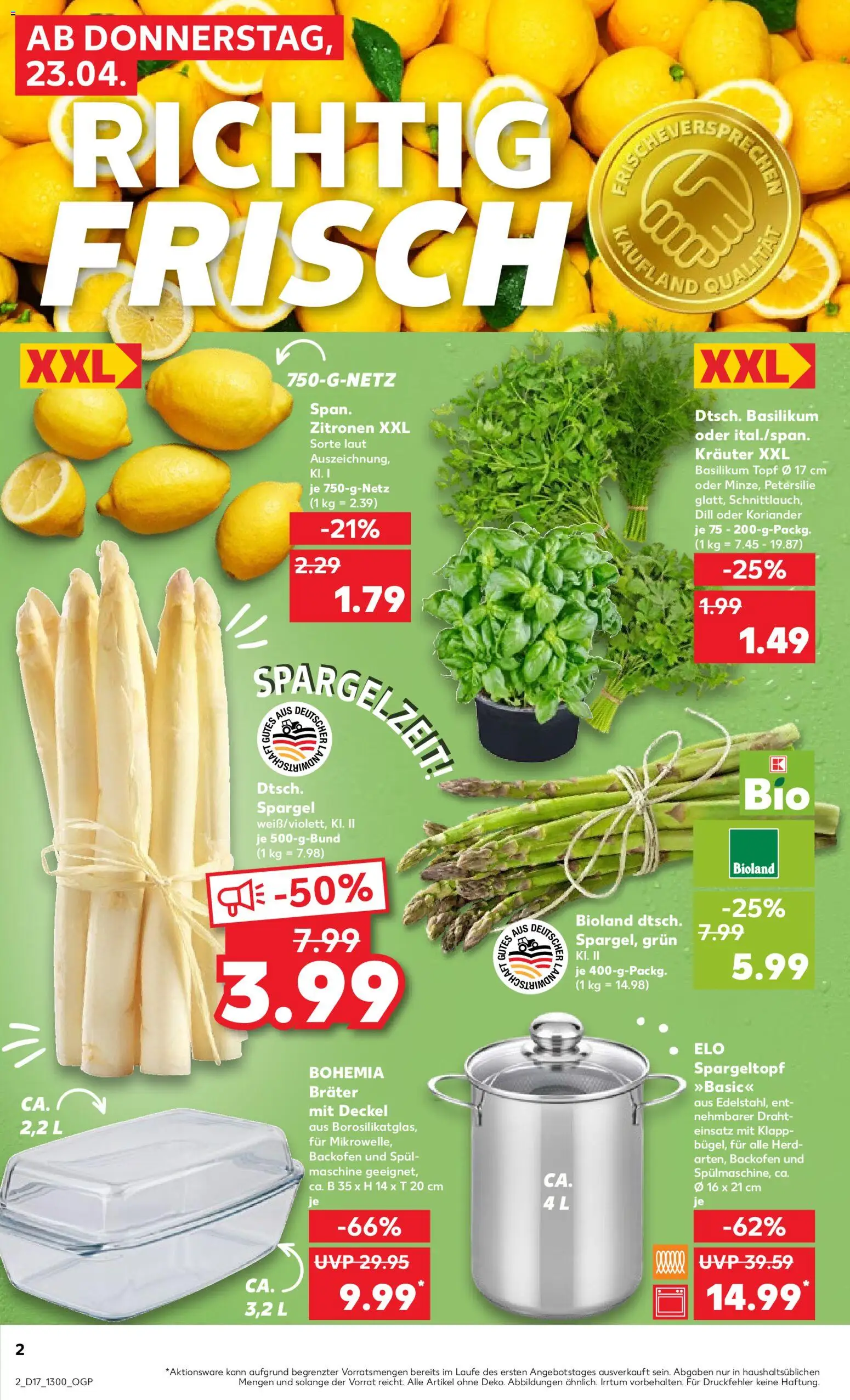 Kaufland Prospekt Bremen	 – gültig ab 23.04.2026 | Seite: 2 | Produkte: Spargel, Backofen, Dill, Zitronen