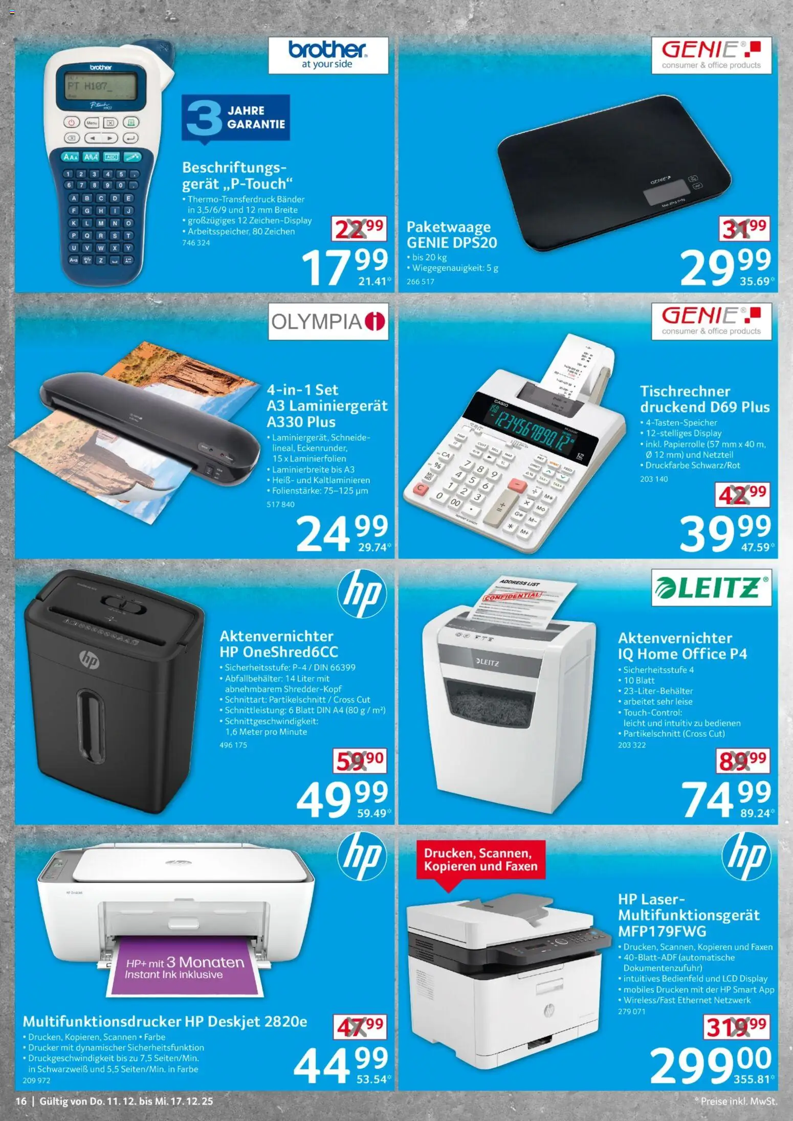Selgros  Non Food – gültig ab 11.12.2025 | Seite: 16 | Produkte: HP, Aktenvernichter, Netzteil, Drucker