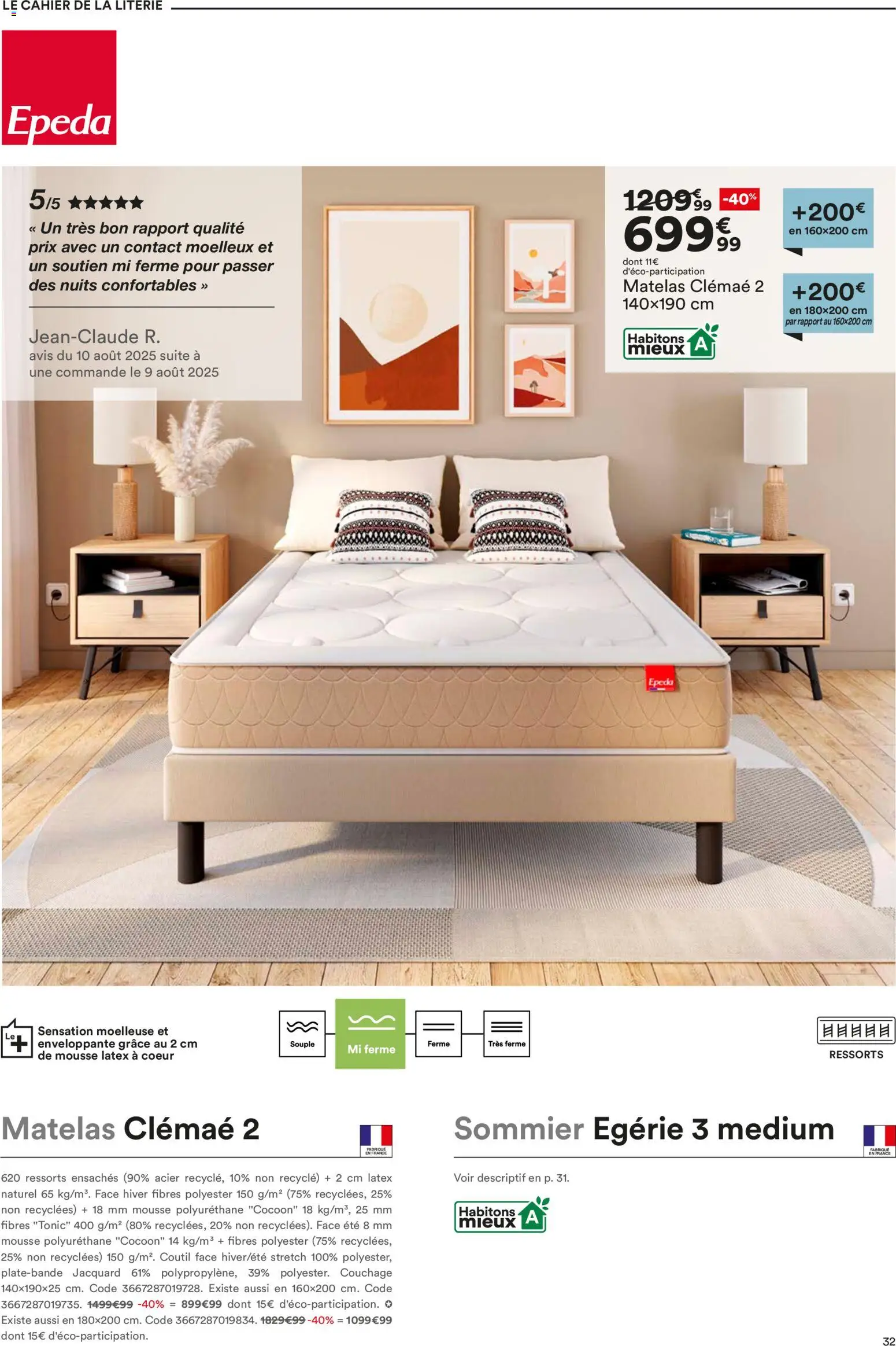 {H1} | Page: 32 | Produits: Mousse, Matelas, Sommier, Literie