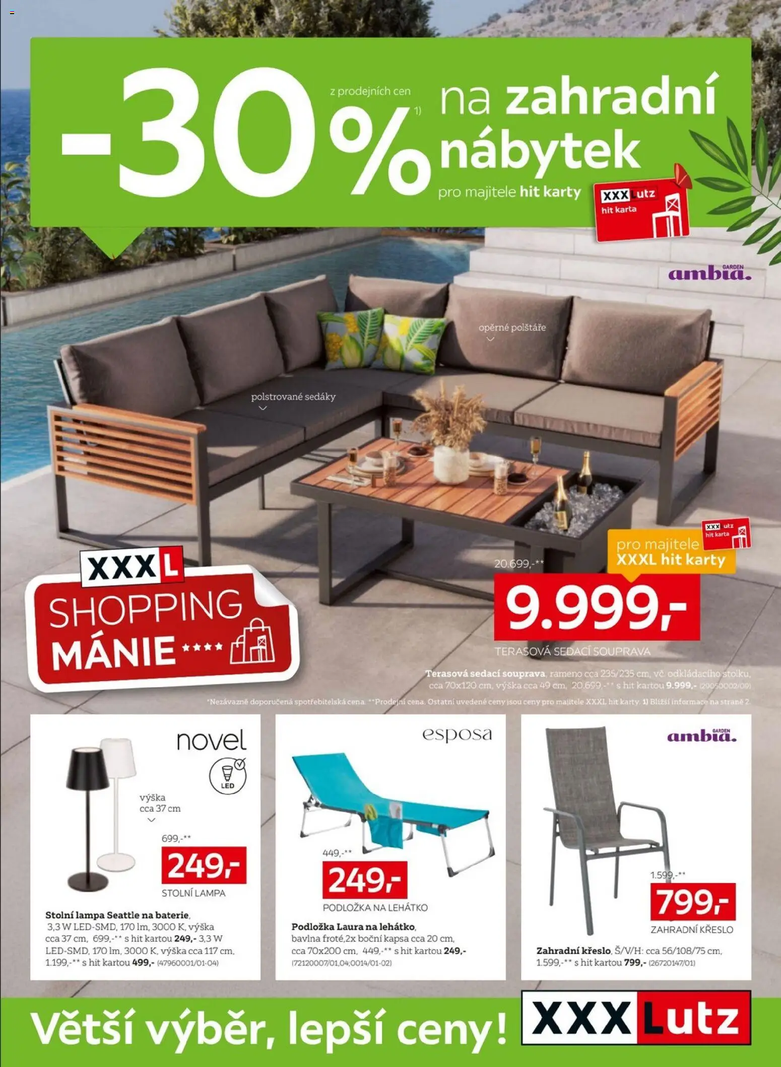 XXXLutz leták - Sleva až 30 % na zahradní nábytek od 07.04.2026 | Strana: 1 | Produkty: Polštáře, Nábytek, Křeslo, Lehátko