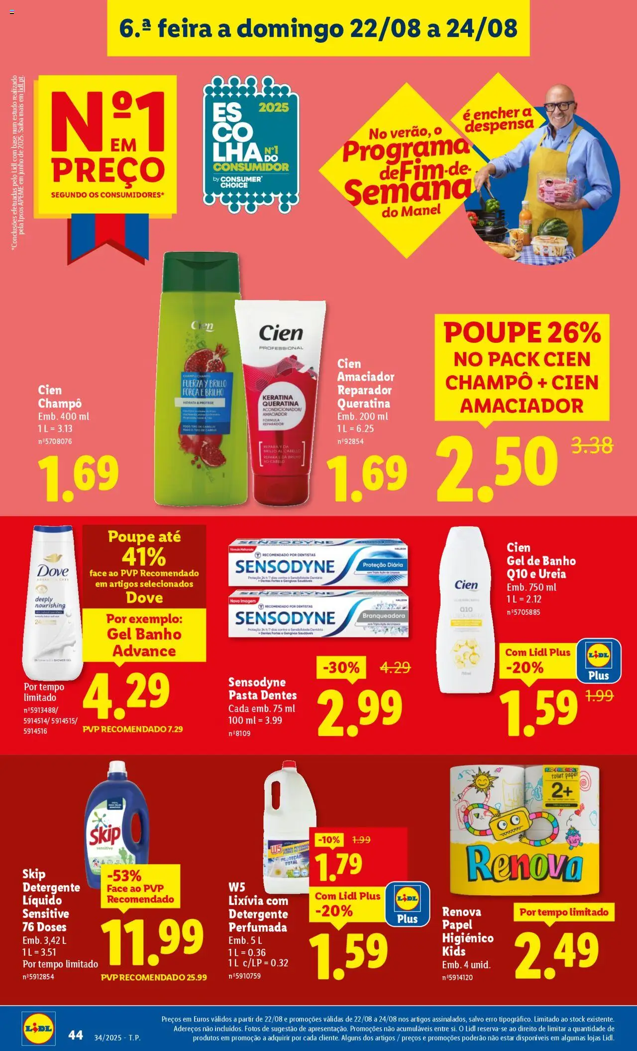 Lidl folheto │ válido de 18.08.2025 | Página: 44 | Produtos: Papel higiénico, Gel de banho, Detergente, Banho