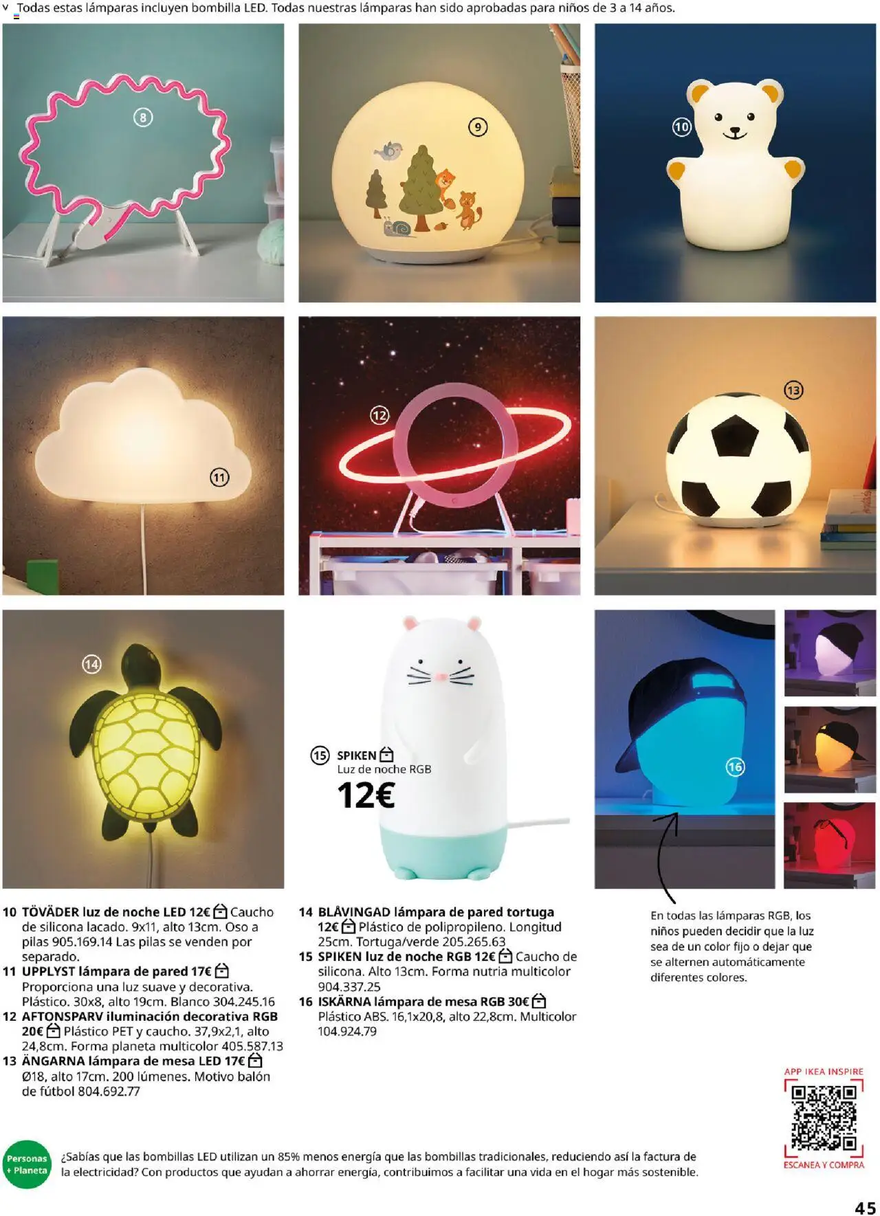 Catálogo IKEA y los niños │ válido desde el 04.02.2025 | Página: 45 | Productos: Lámpara de pared, Bombilla, Mesa, Lámpara